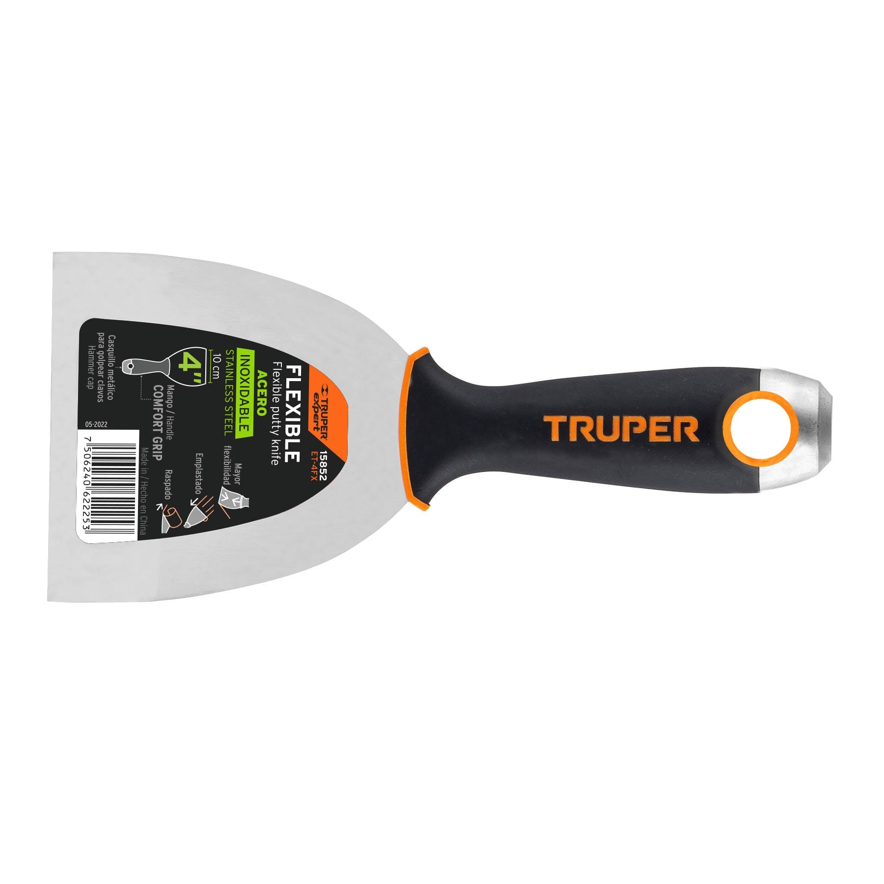 Expert ET-4FX Espátula flexible 4' acero inox. mango Comfort Grip