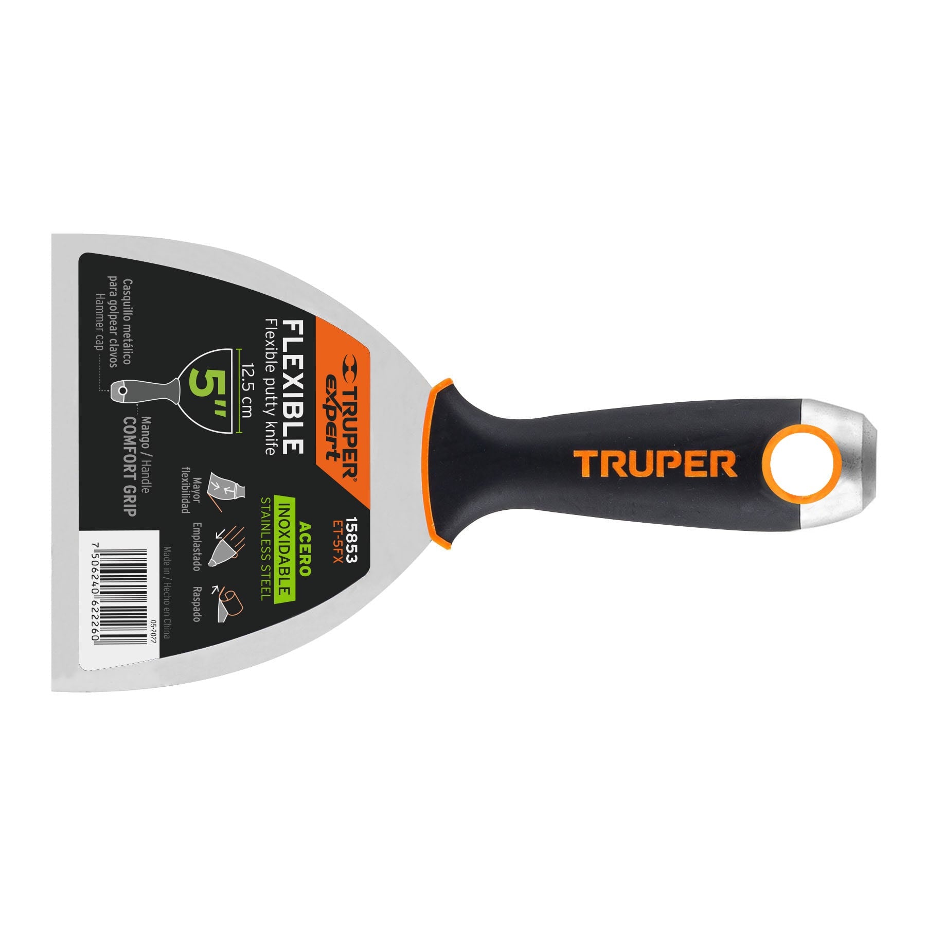 Expert ET-5FX Espátula flexible 5' acero inox. mango Comfort Grip