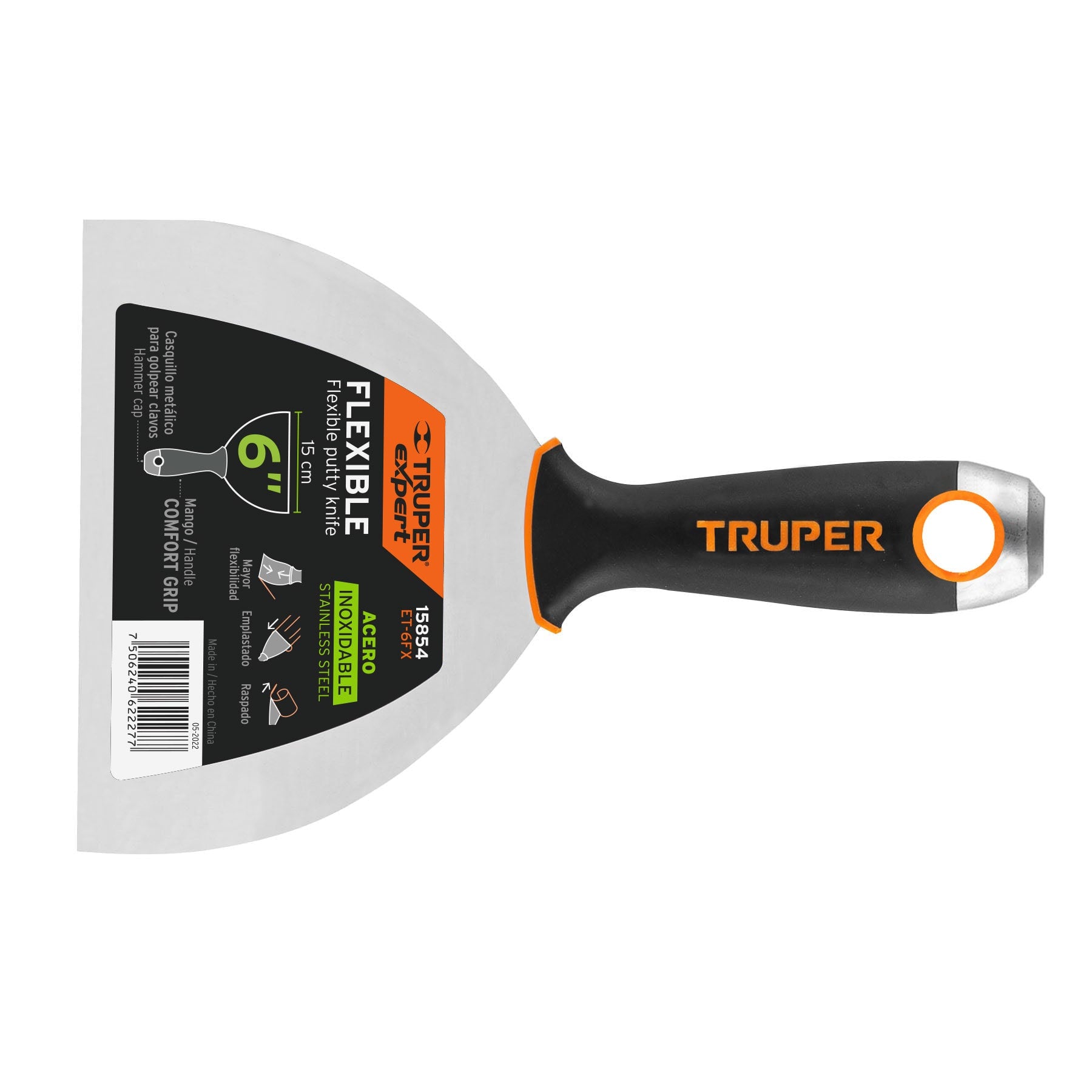 Expert ET-6FX Espátula flexible 6' acero inox. mango Comfort Grip