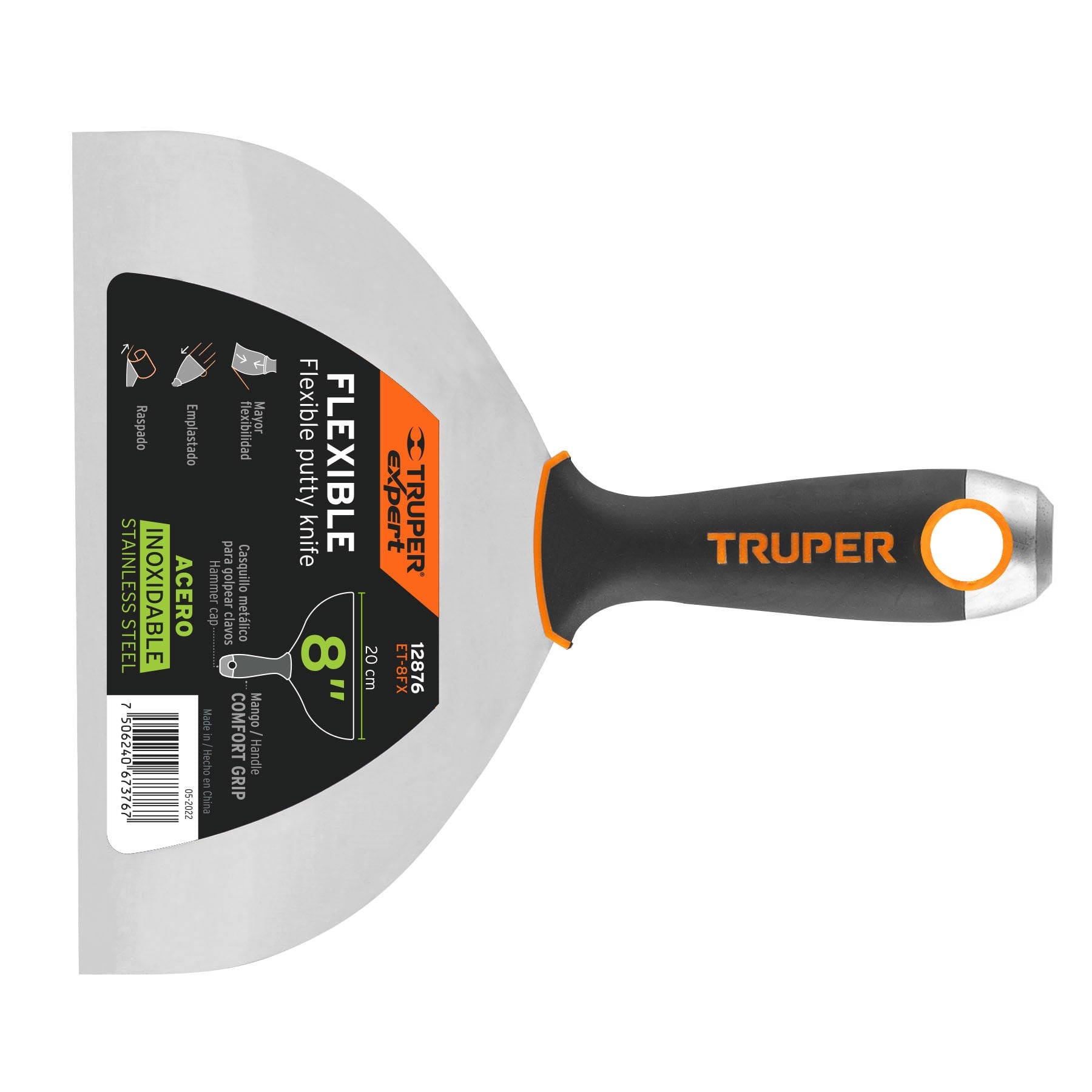 Expert ET-8FX Espátula flexible 8' acero inox. mango Comfort Grip