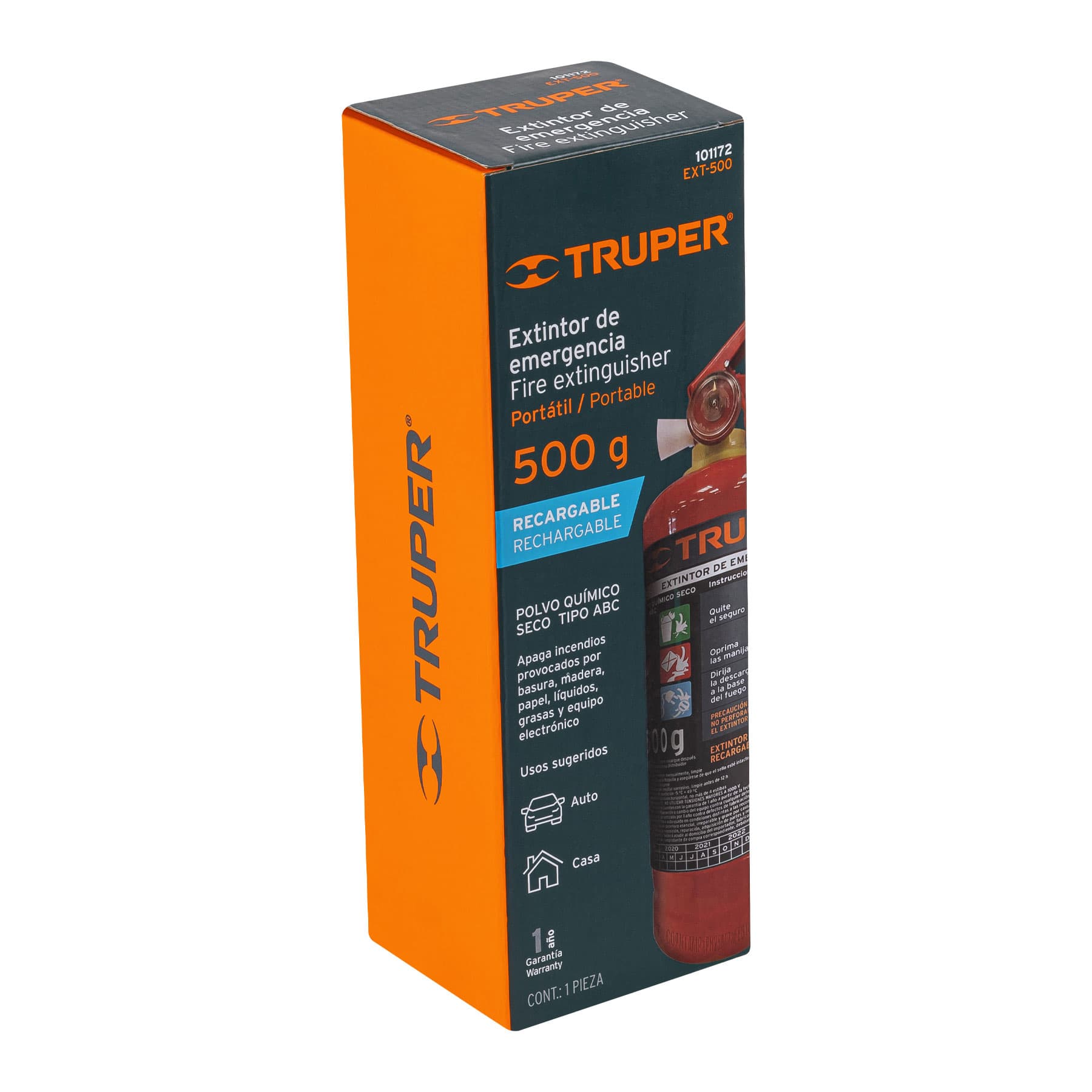 Truper EXT-500 Extintor portátil recargable 0.5 kg, polvo tipo ABC