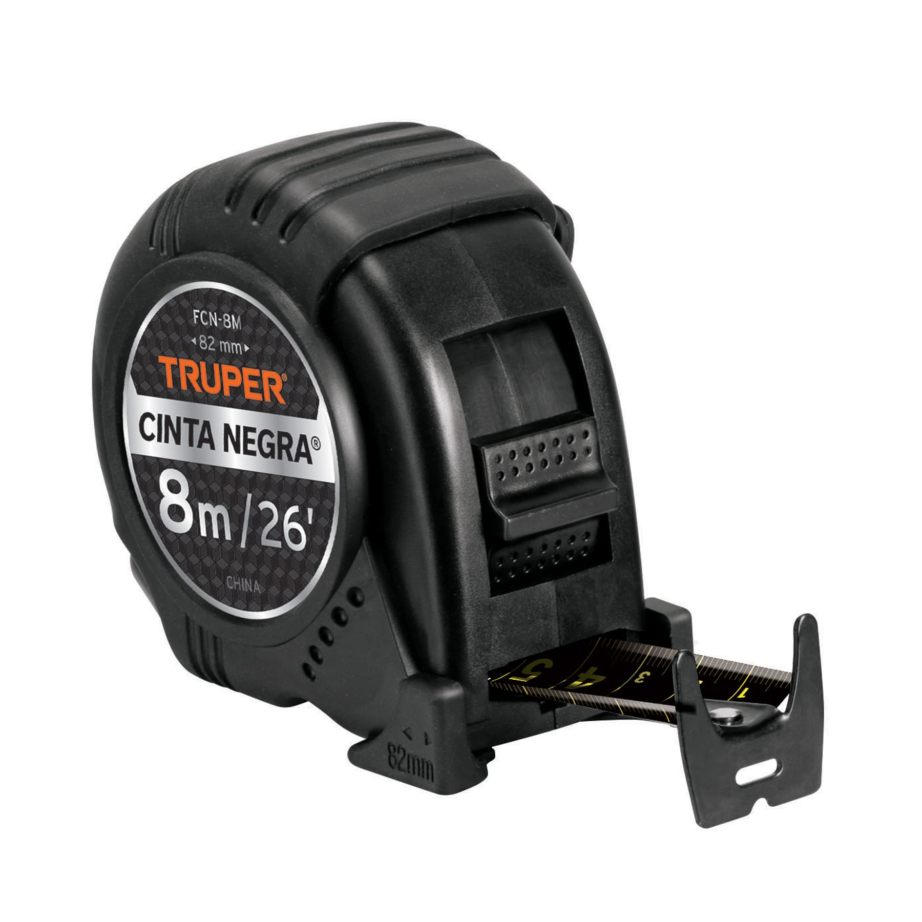 Truper FCN-8M Flexómetro contra impactos Cinta Negra x-ancha 27 mm 8 m