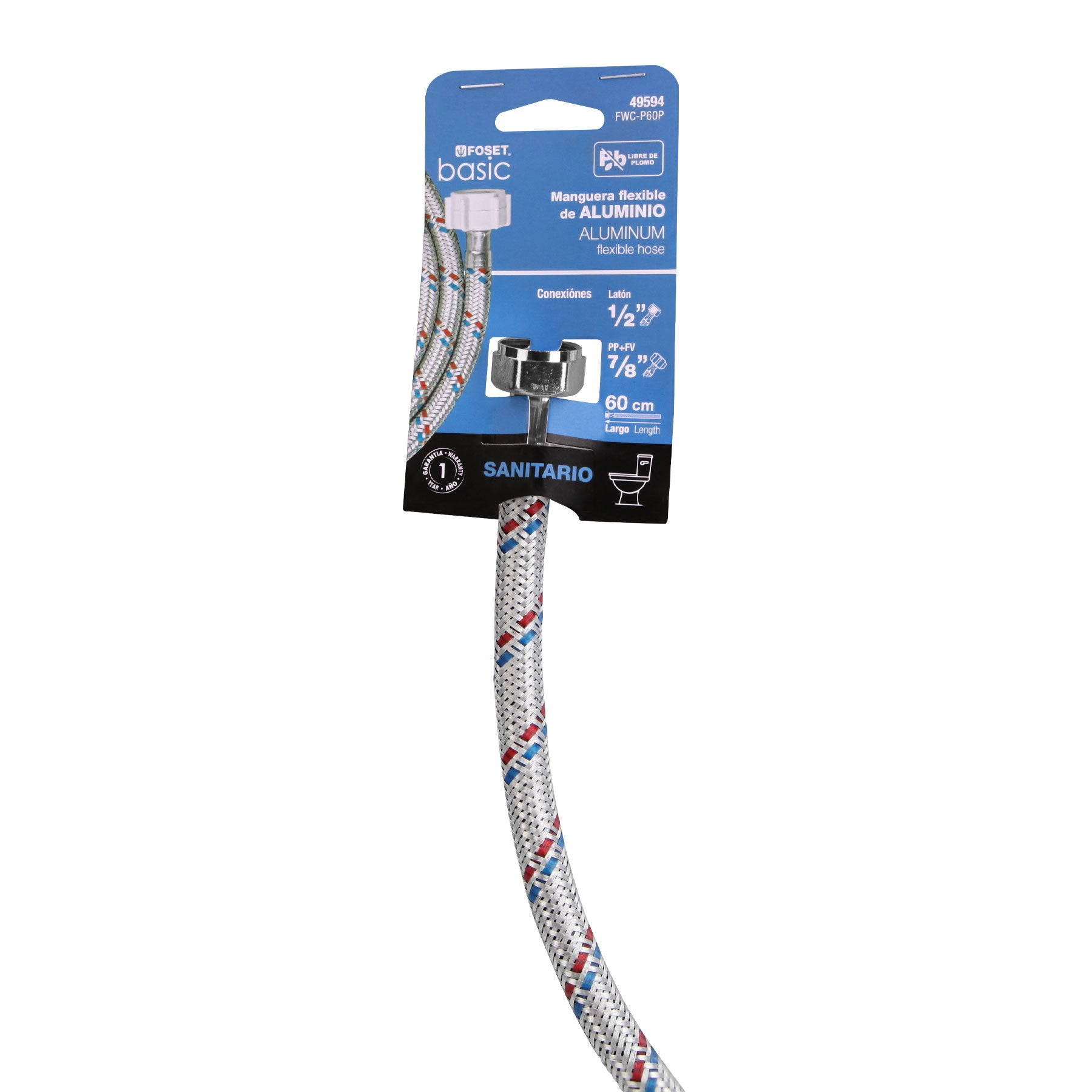 Foset FWC-P60P Manguera WC, aluminio, 1/2'x7/8', 60 cm, plást/metál, Basic