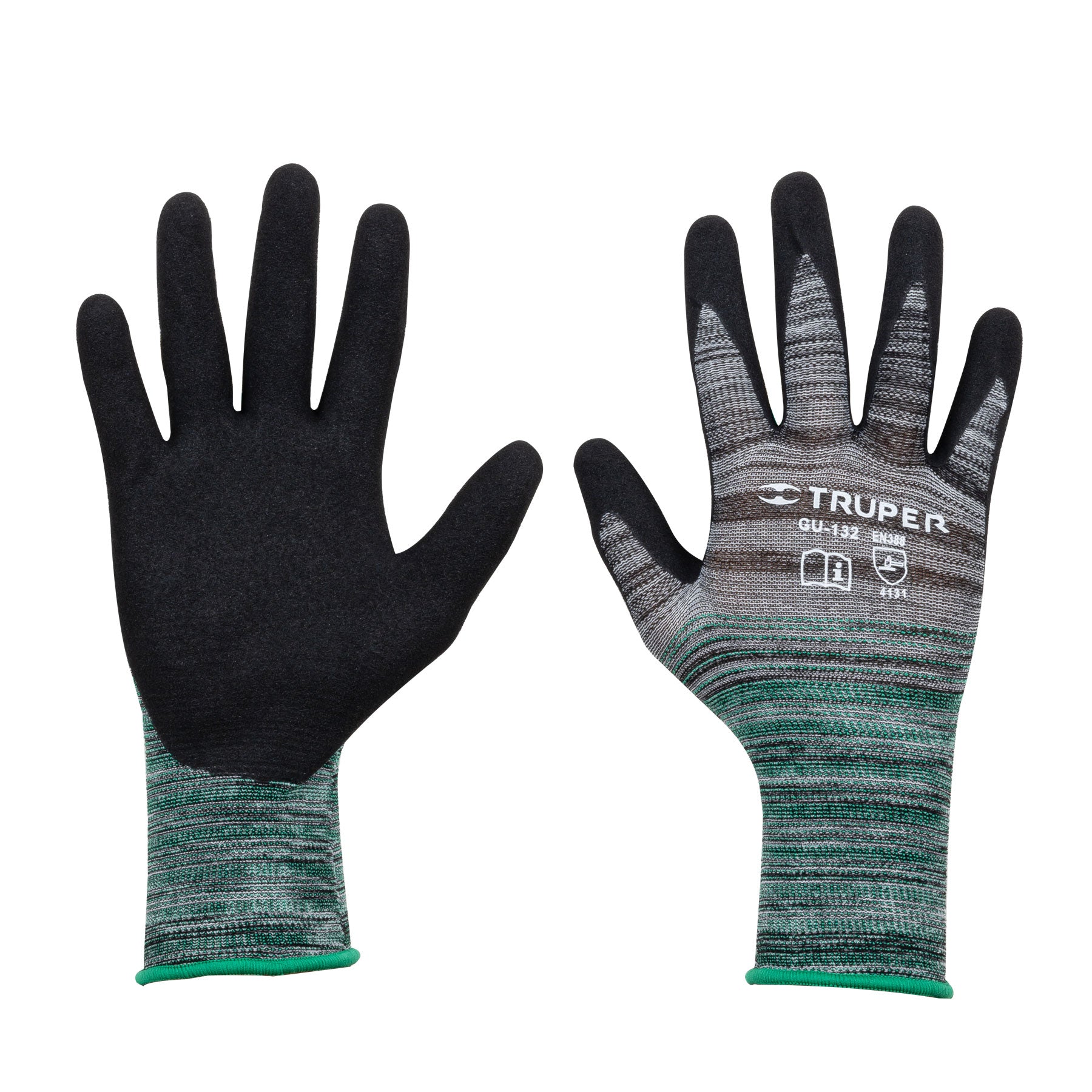 Truper GU-132 Guantes de nylon recubiertos de nitrilo arenoso, M