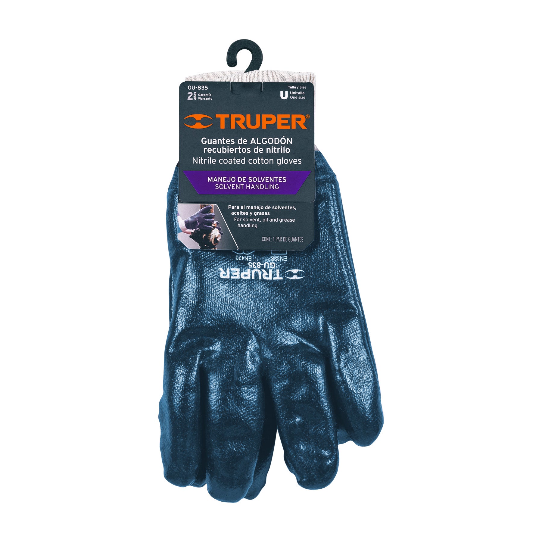 Truper GU-835 Guantes de algodón recubiertos de nitrilo, puño tejido