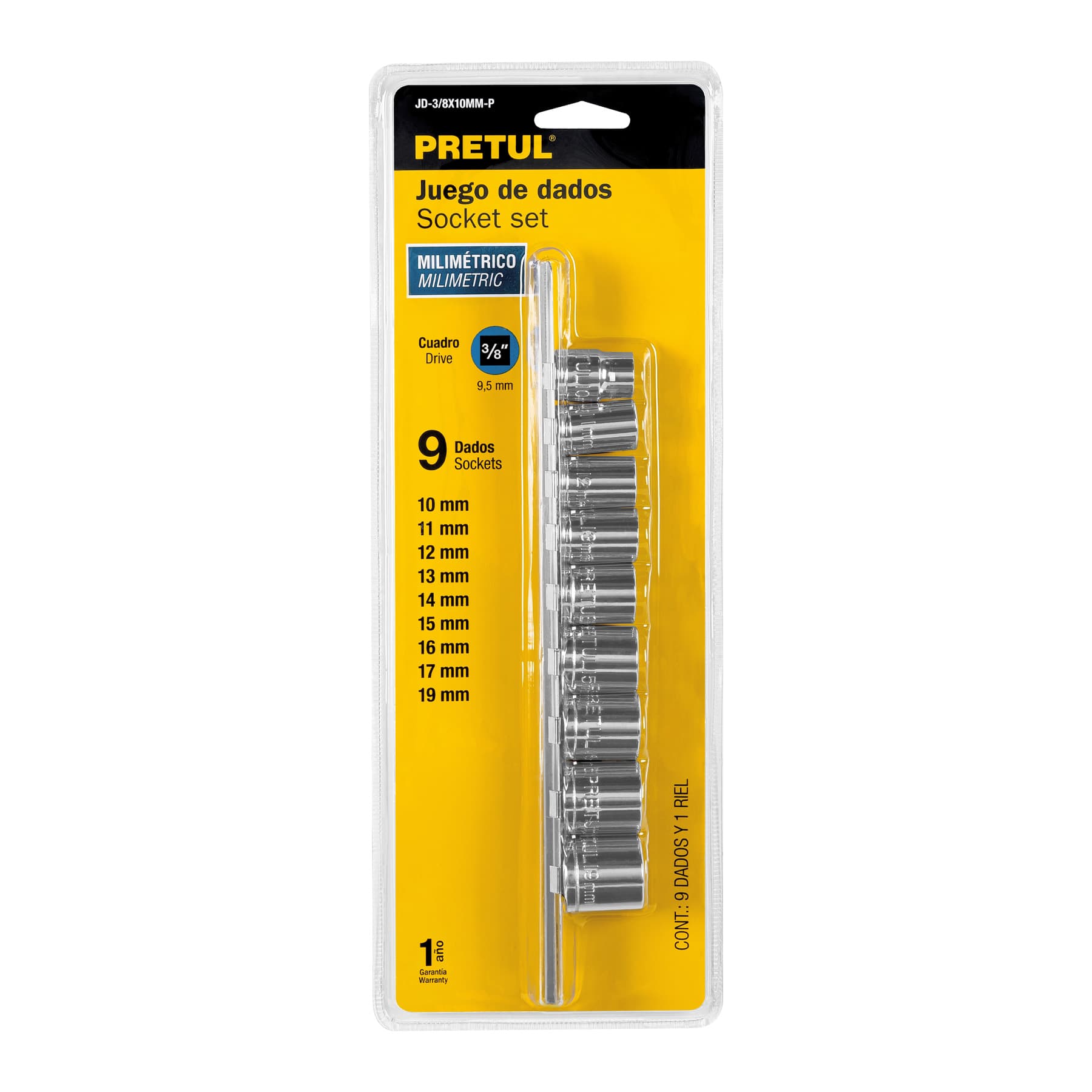 Pretul JD-3/8X10MM-P Juego de 9 dados milimétricos, Pretul