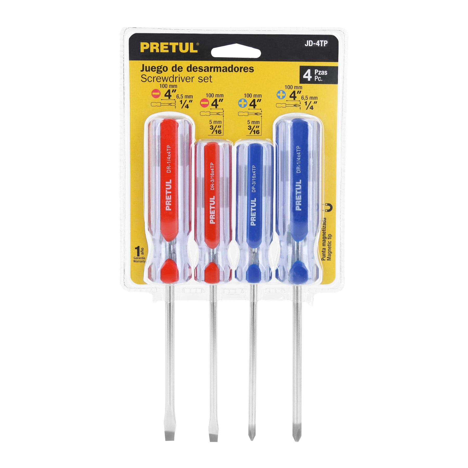 Pretul JD-4TP Juego de desarmadores, 4 piezas, mango PVC, Pretul