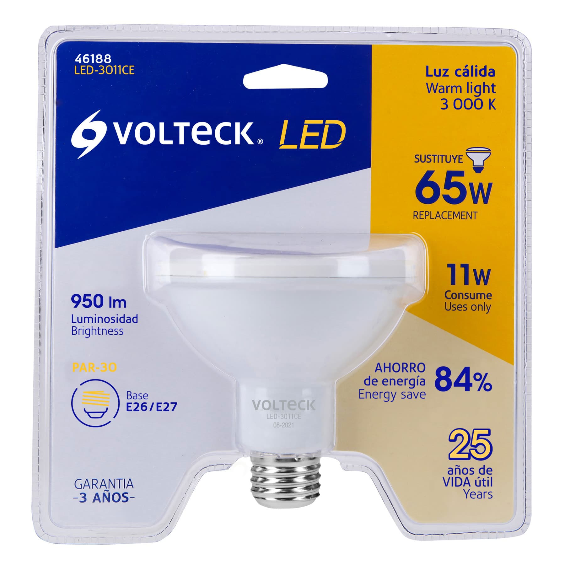 Volteck LED-3011CE Lámpara Lámpara de LED 11 W tipo PAR 30 luz cálida, blíster
