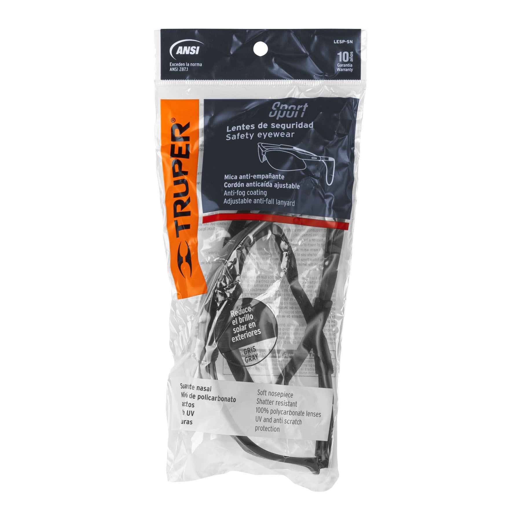 Truper LESP-SN Lentes mica gris antiempaño con sujeta lentes, Sport