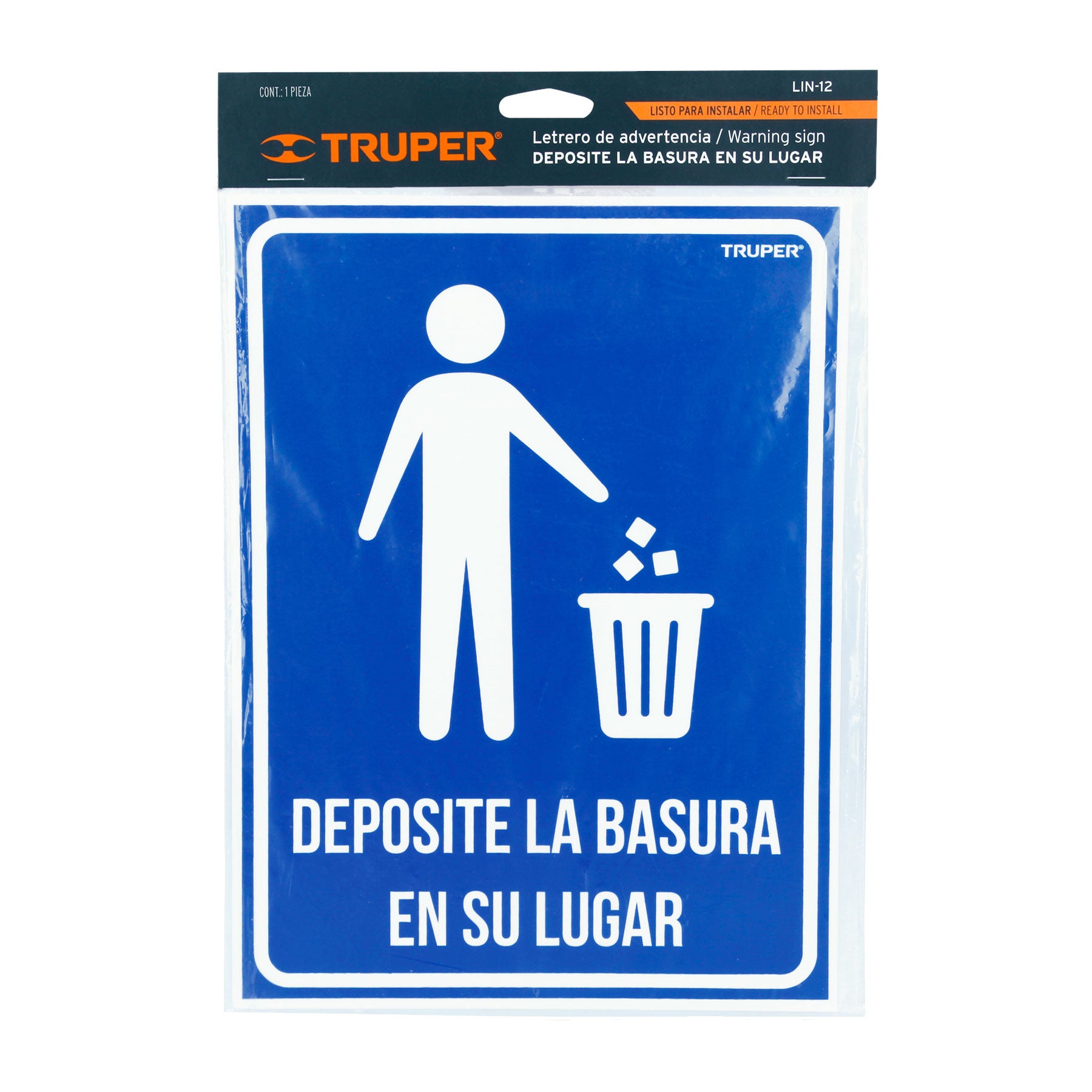 Truper LIN-12 Letrero señalización'DEPOSITE LA BASURA EN SU LUGAR',21x28cm