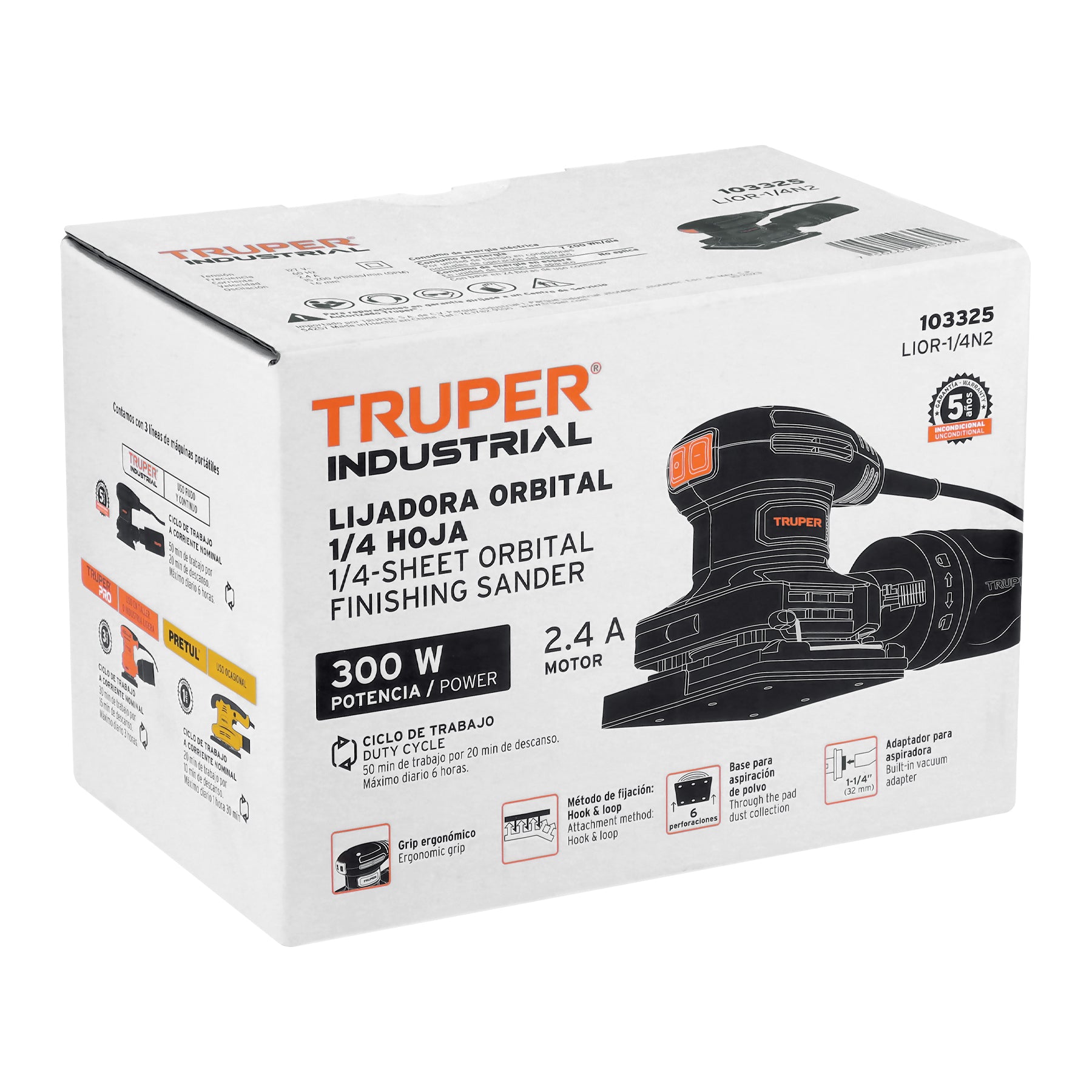 Lijadora orbital 1/4 hoja, 300W, TRUPER INDUSTRIAL