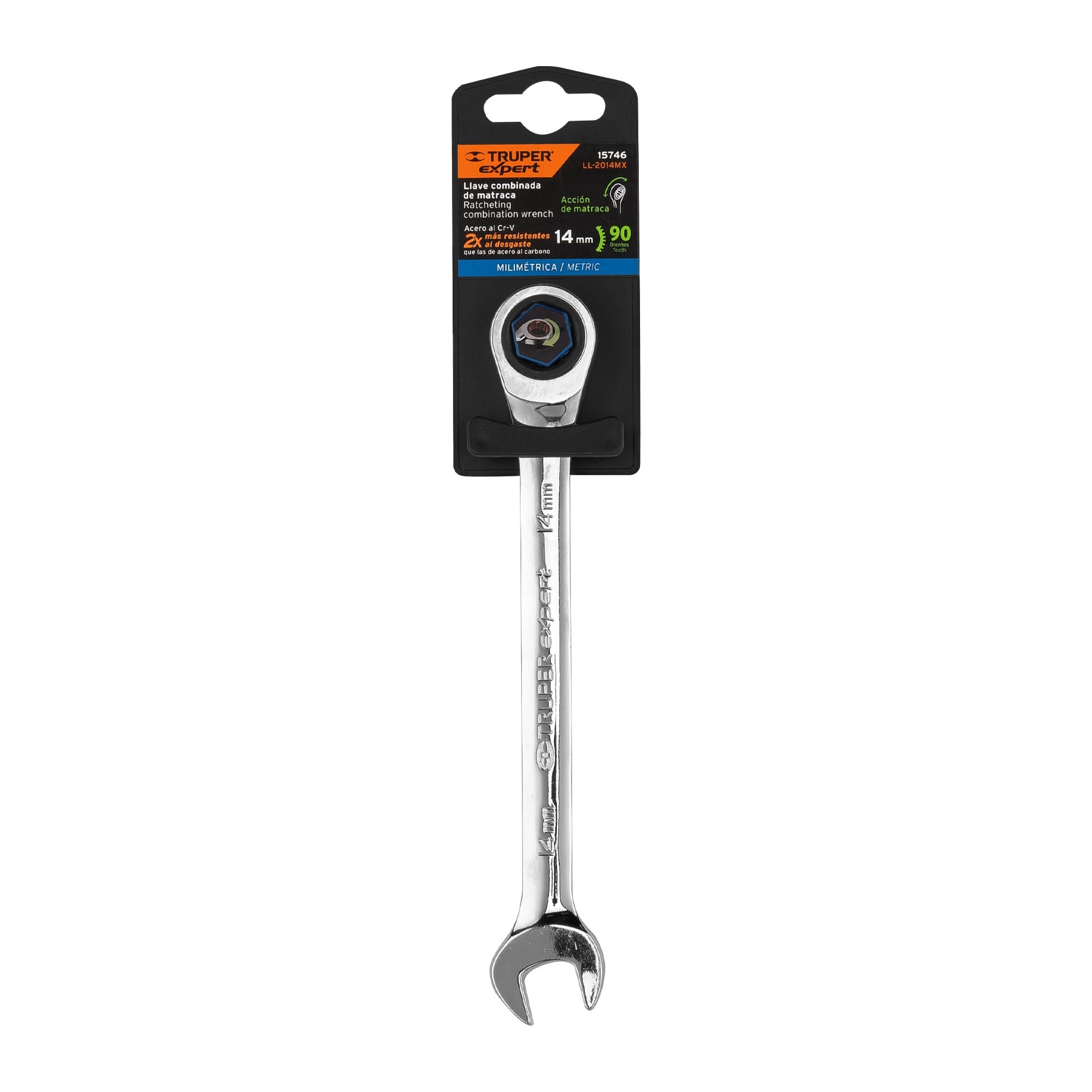 Expert LL-2014MX Llave combinada con matraca 14 mm x 186 mm largo, Expert