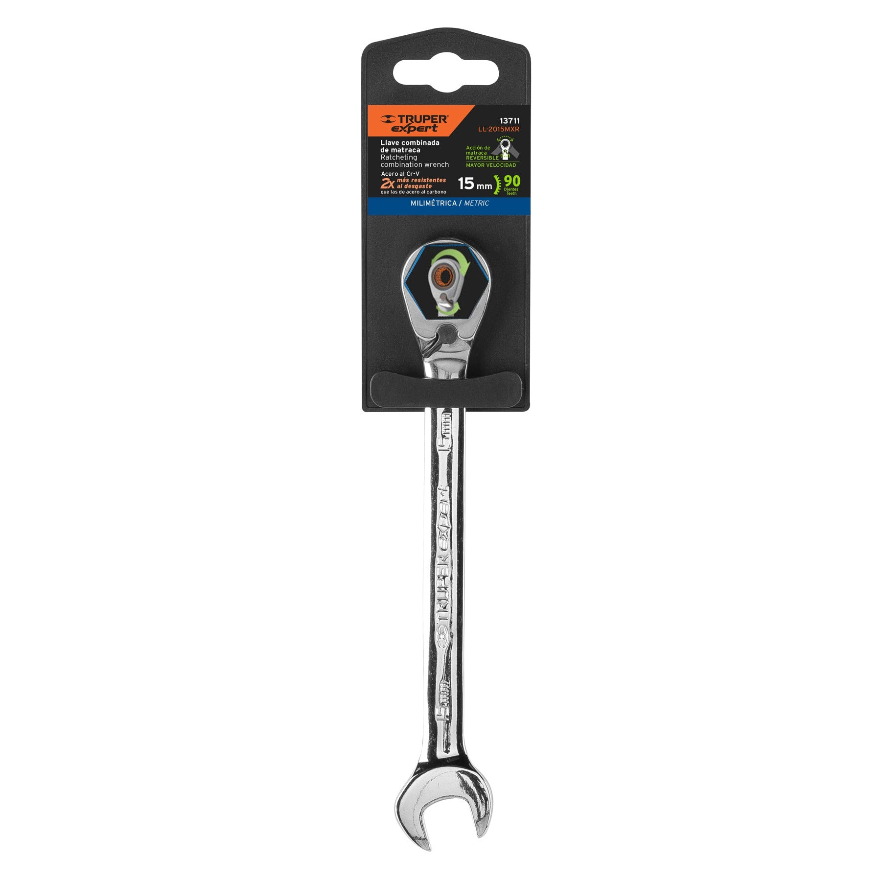 Expert LL-2015MXR Llave combinada matraca reversible 15mmx198 mm largo