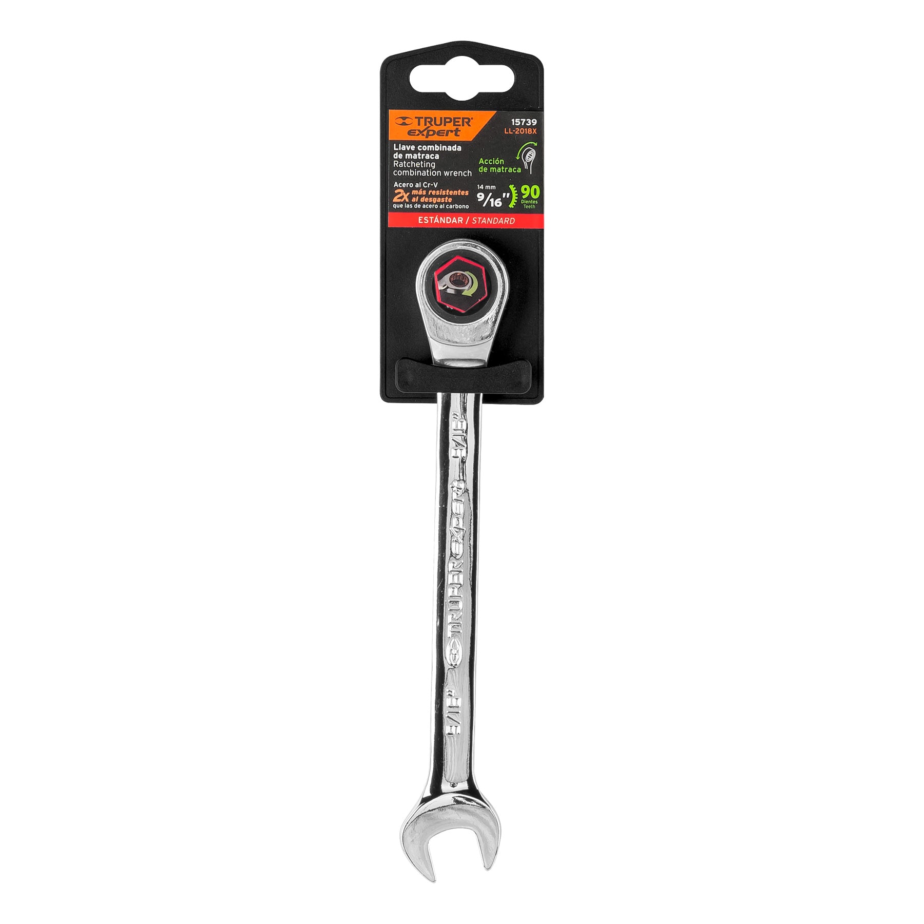 Expert LL-2018X Llave combinada con matraca, 9/16' x 185 mm, Truper Expert