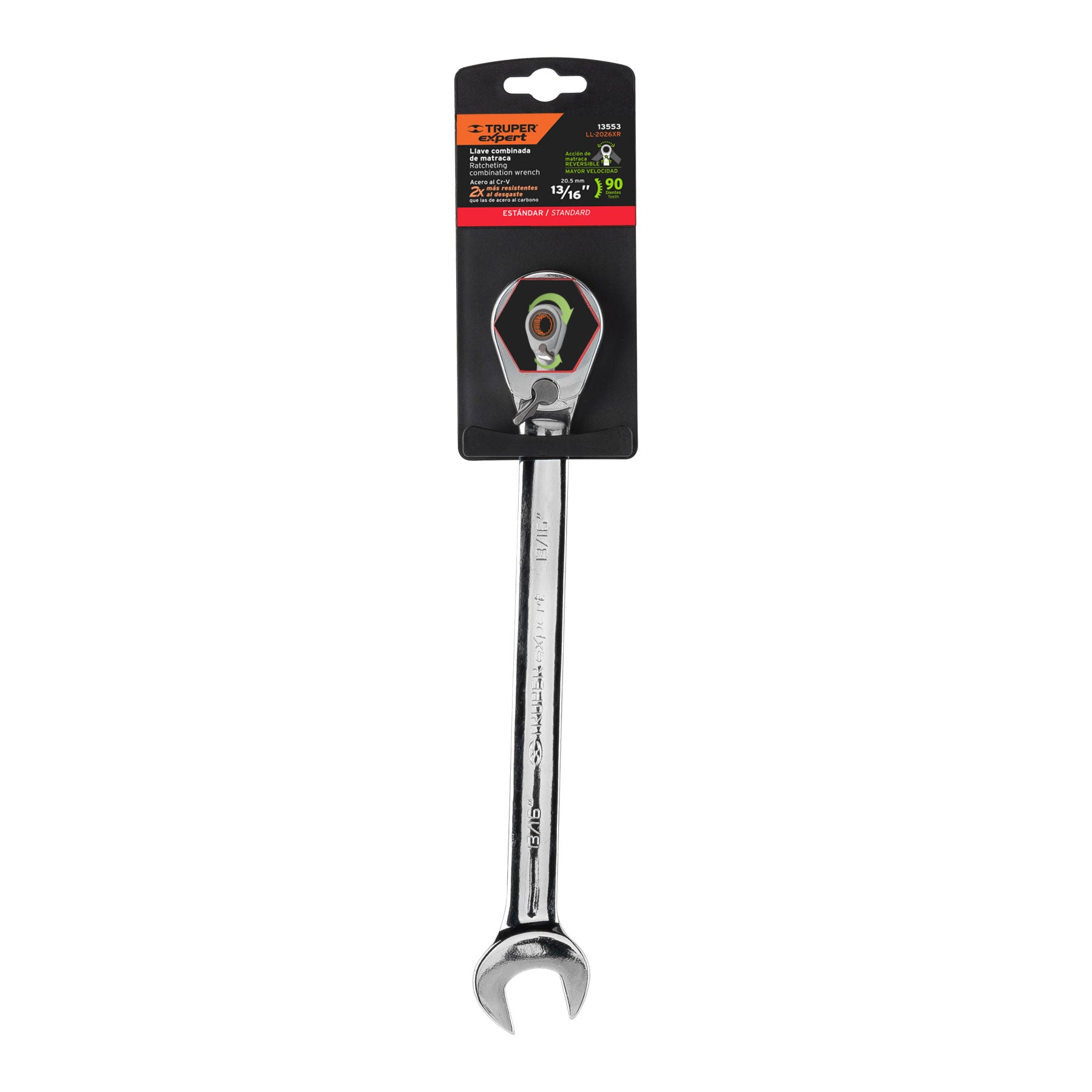 Expert LL-2026XR Llave combinada matraca reversible 13/16'x288mm largo, Expert