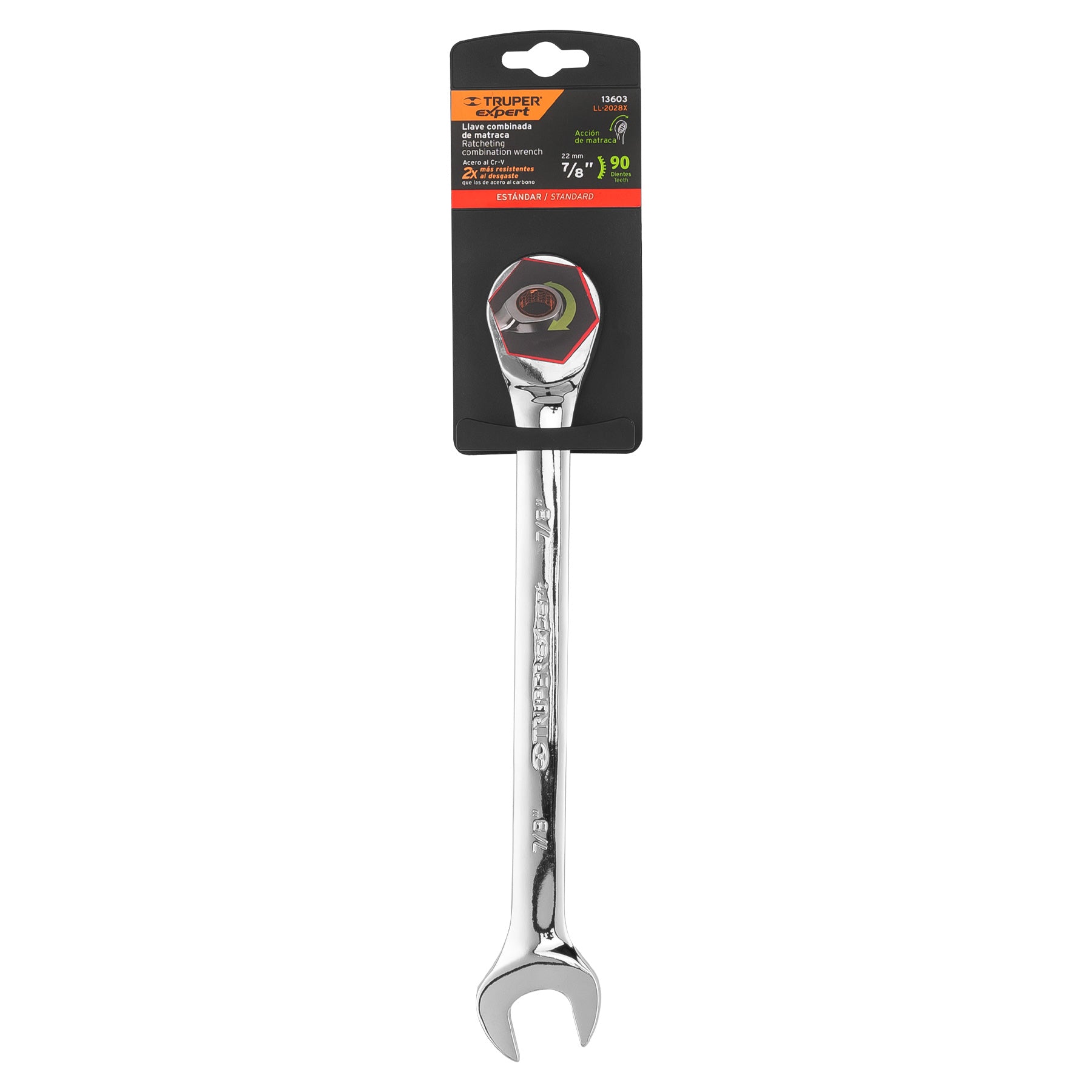 Expert LL-2028X Llave combinada con matraca 7/8' x 281 mm largo