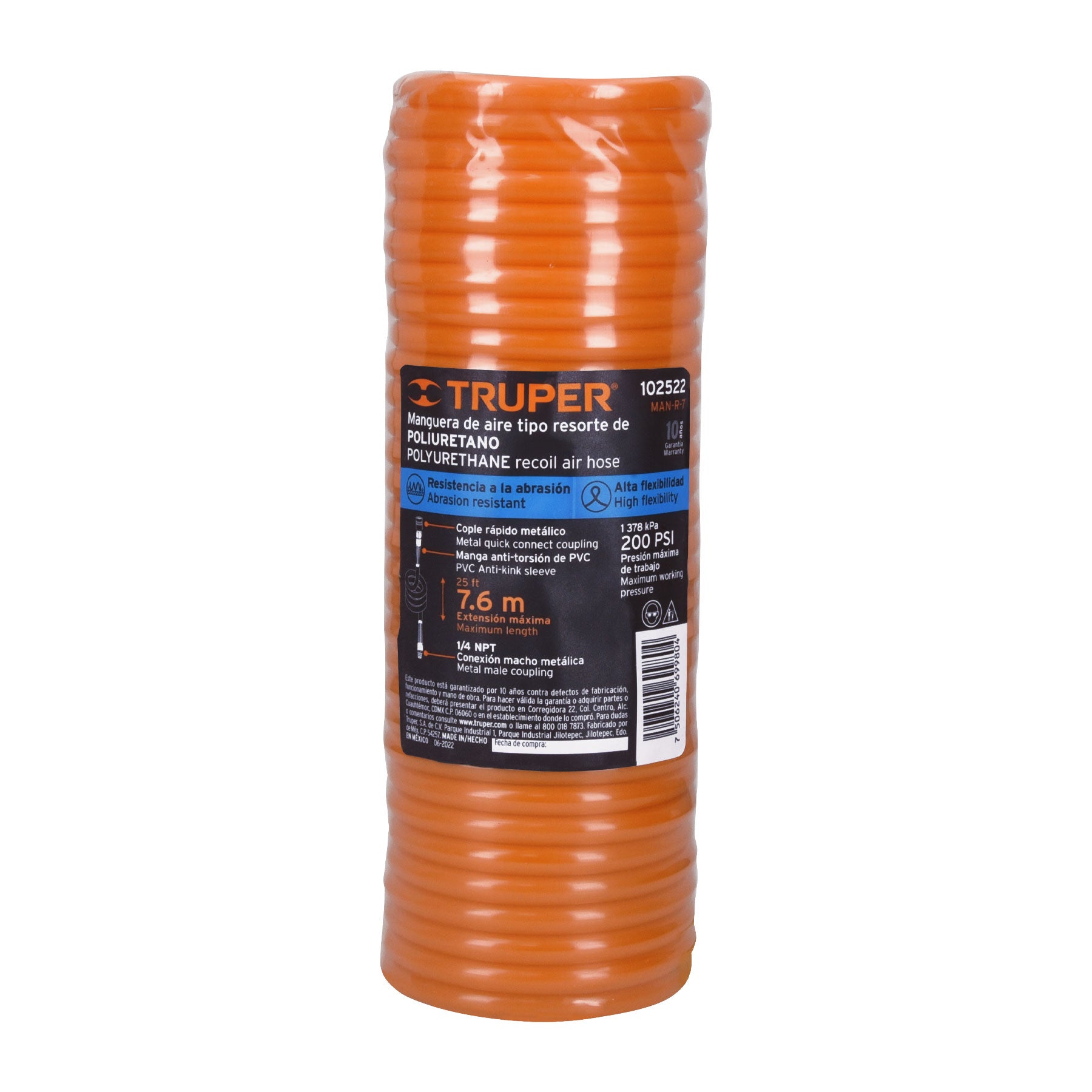 Manguera para compresor, tipo resorte, 7.6 m, TRUPER
