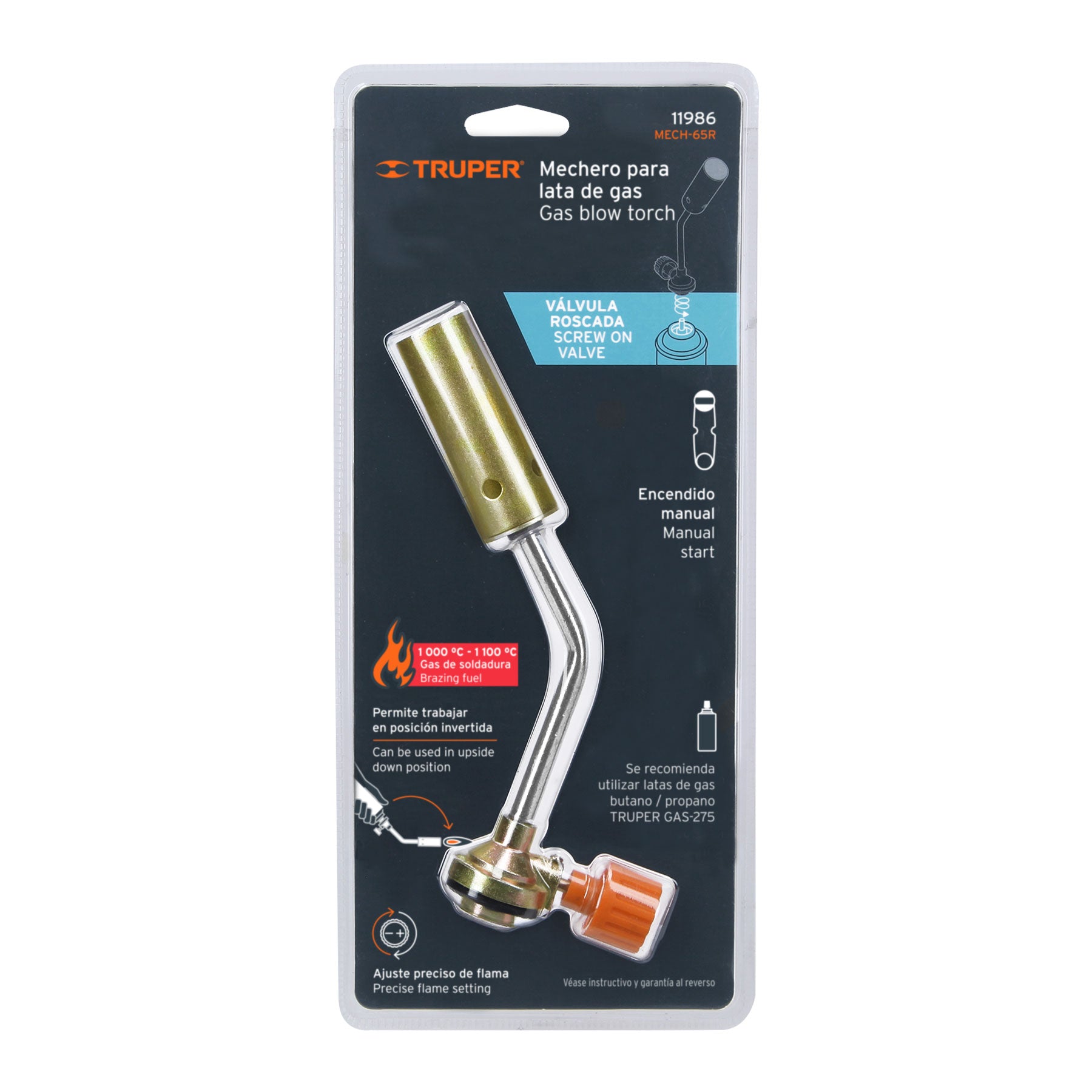 Truper MECH-65R Mechero para lata de gas, 65 mm, roscada