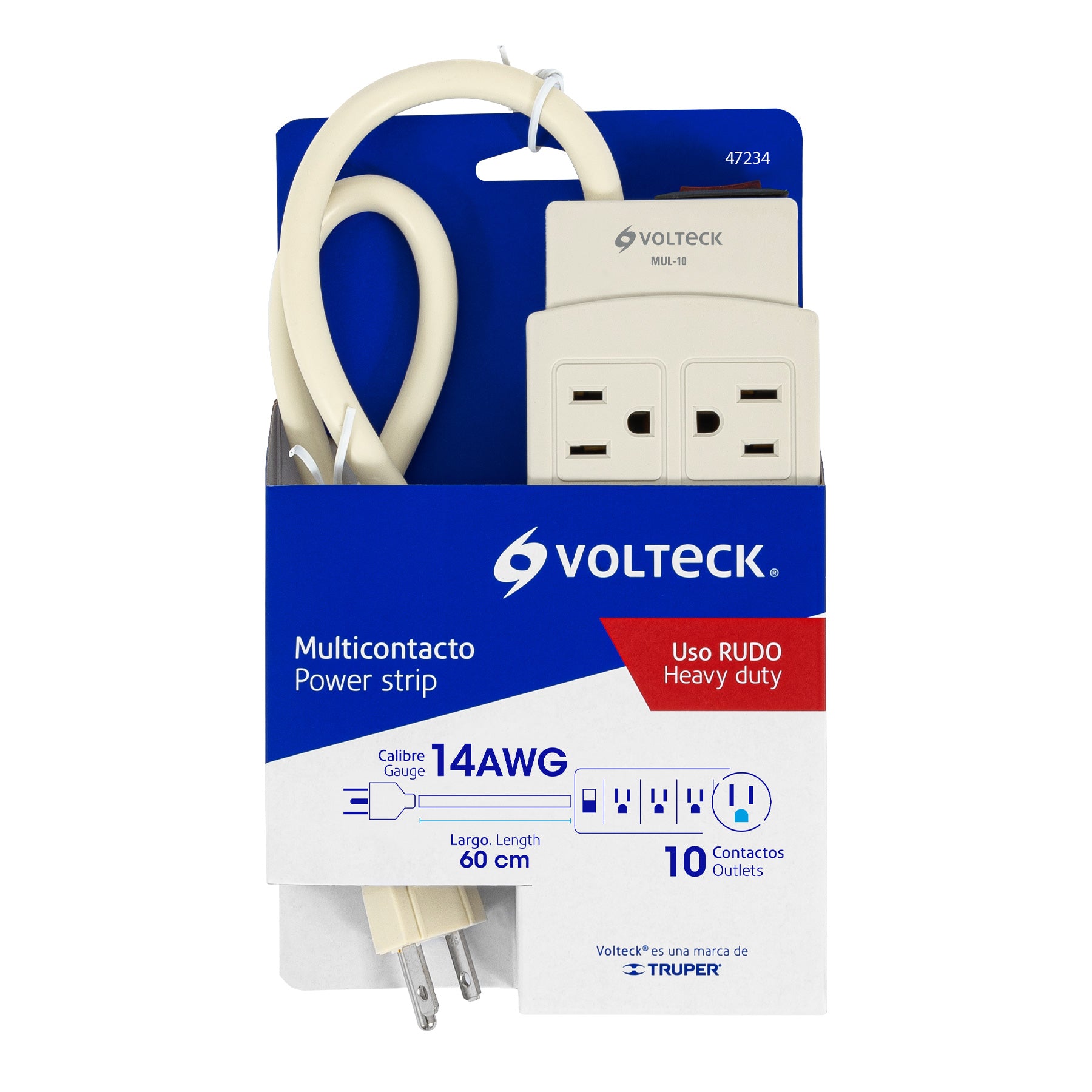 Volteck MUL-10 Multicontacto uso rudo, 10 entradas, 14 AWG