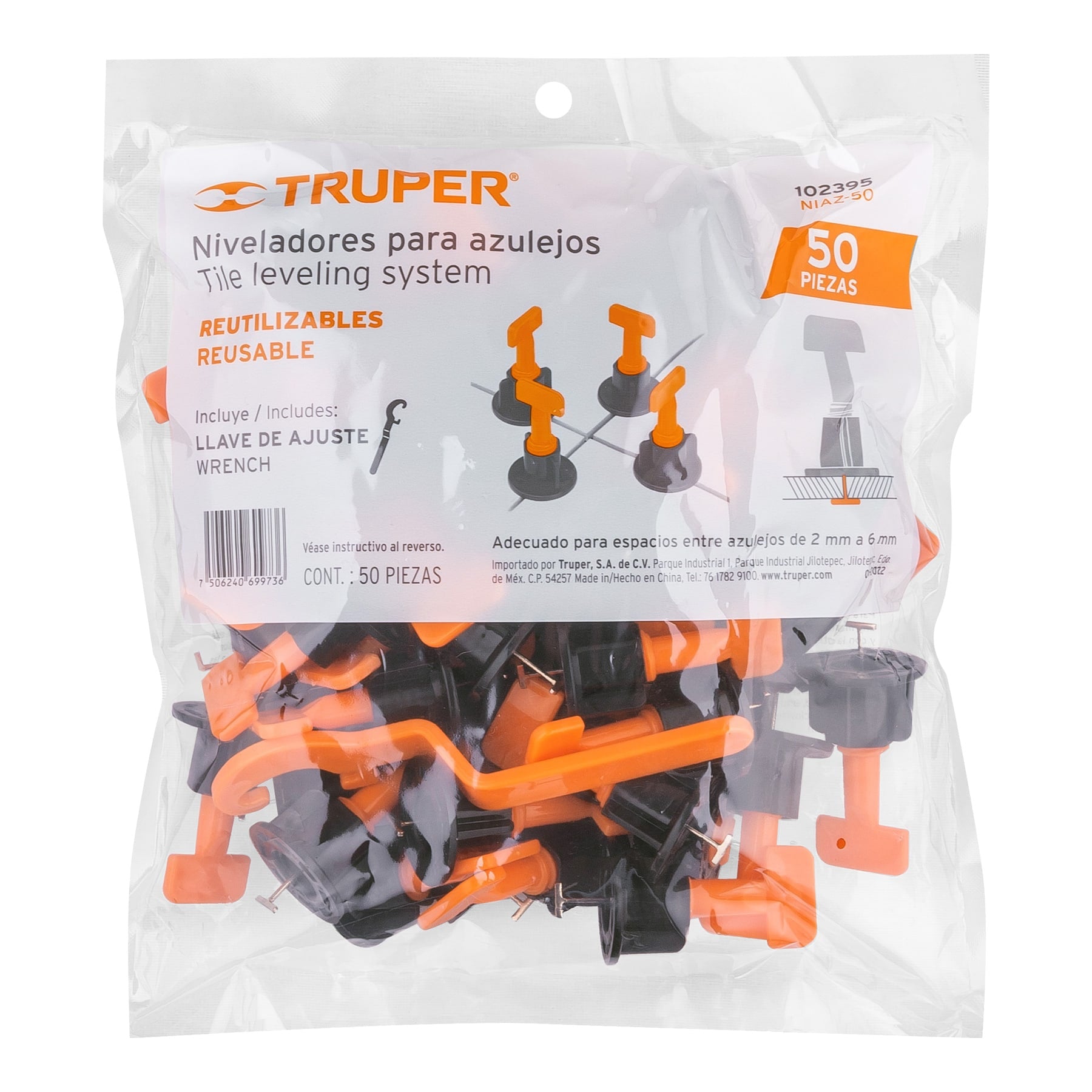 Truper NIAZ-50 Bolsa con 50 niveladores para azulejos