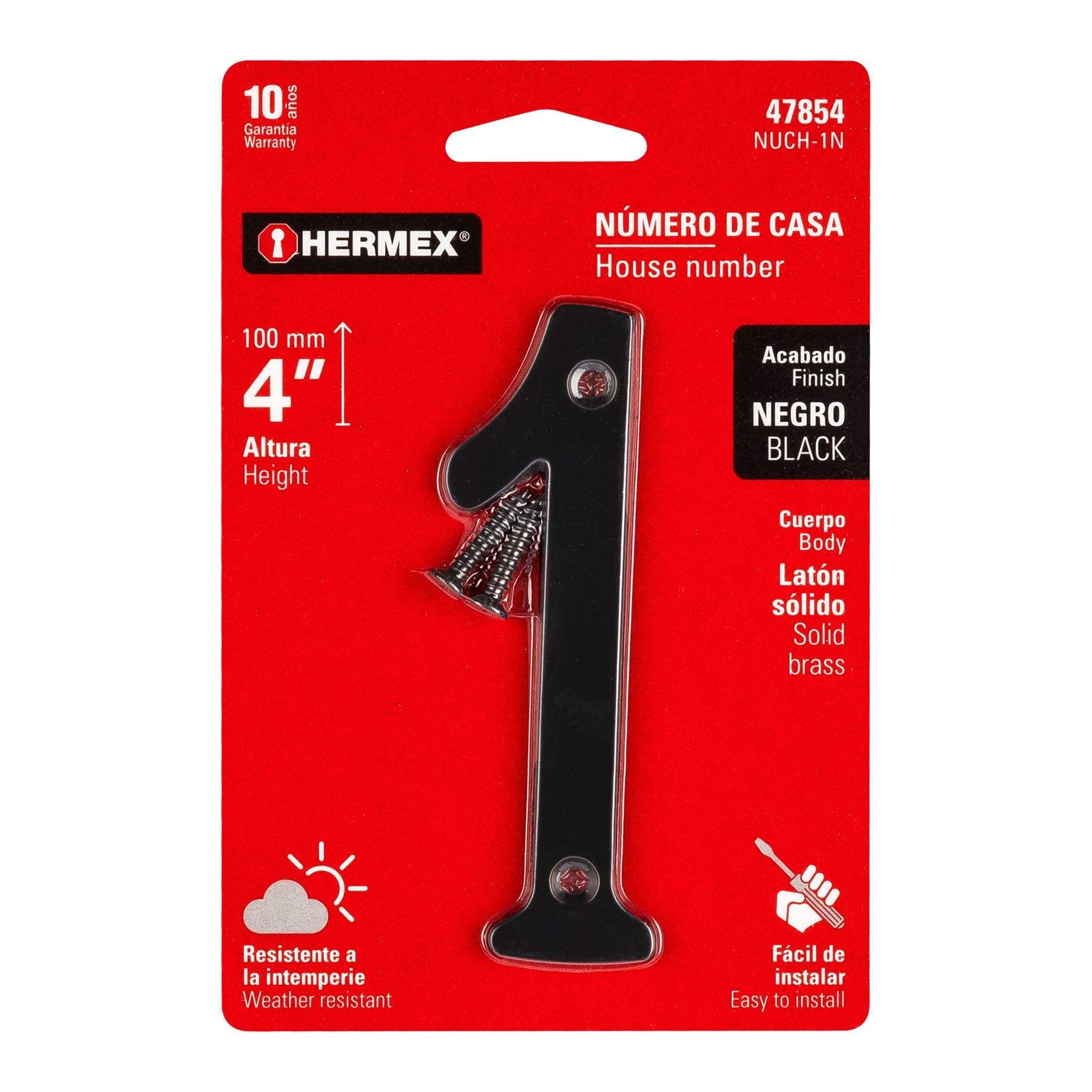 Hermex NUCH-1N Número chico de latón 1, negro