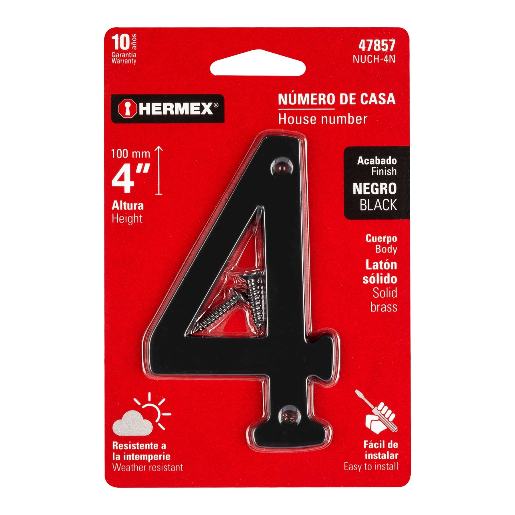 Hermex NUCH-4N Número chico de latón 4, negro