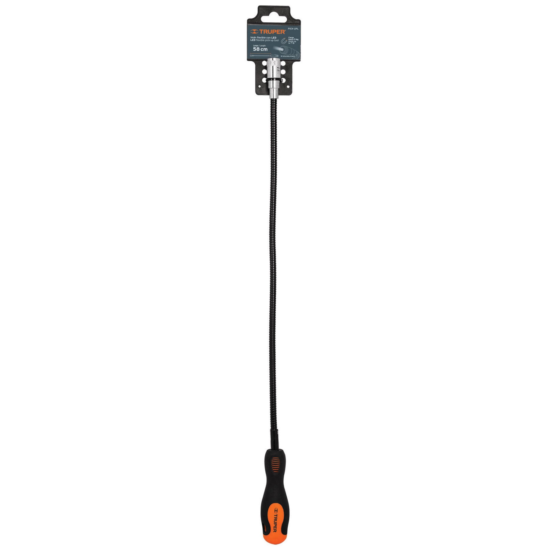 Truper PICK-UPL Imán extensible, flexible de acero con LED, 3 kg