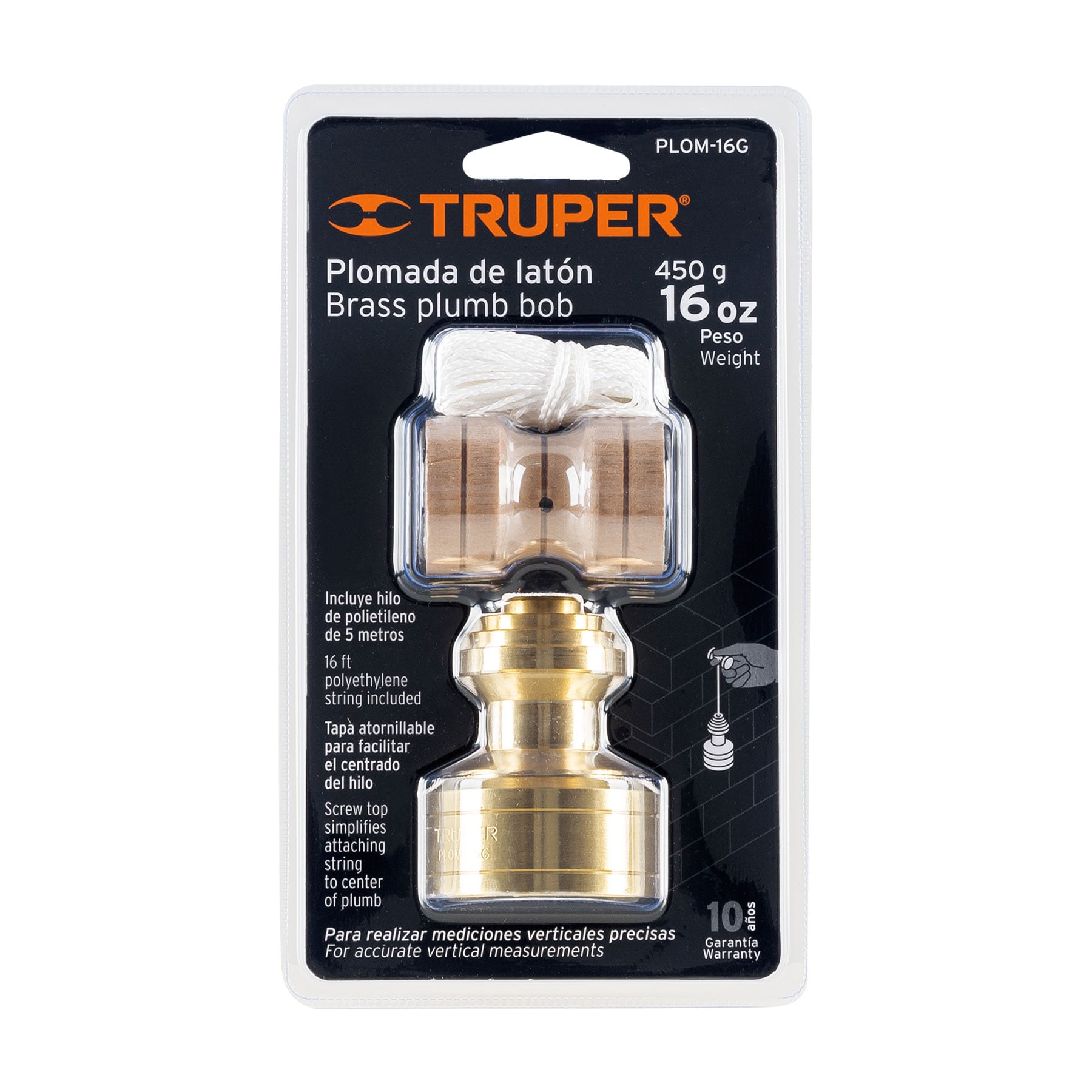 Truper PLOM-16G Plomada de latón 16 oz tipo Guatemala,