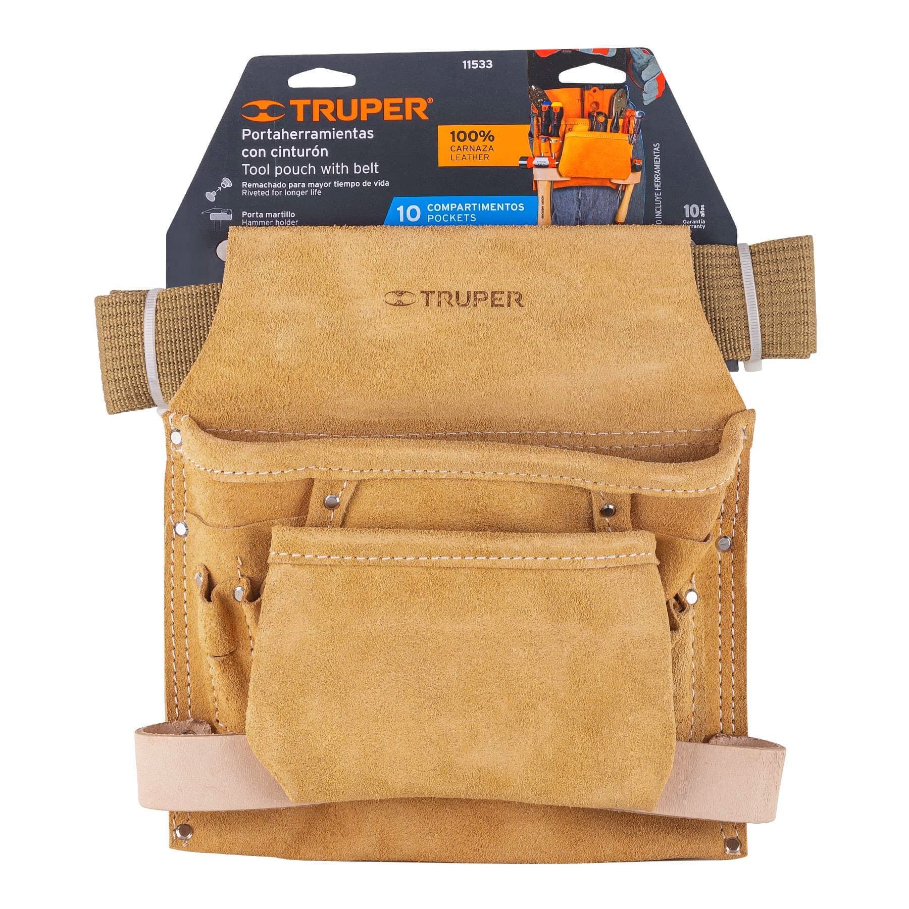 Truper POHE-10C Porta herramientas de carnaza con 10 compartimentos
