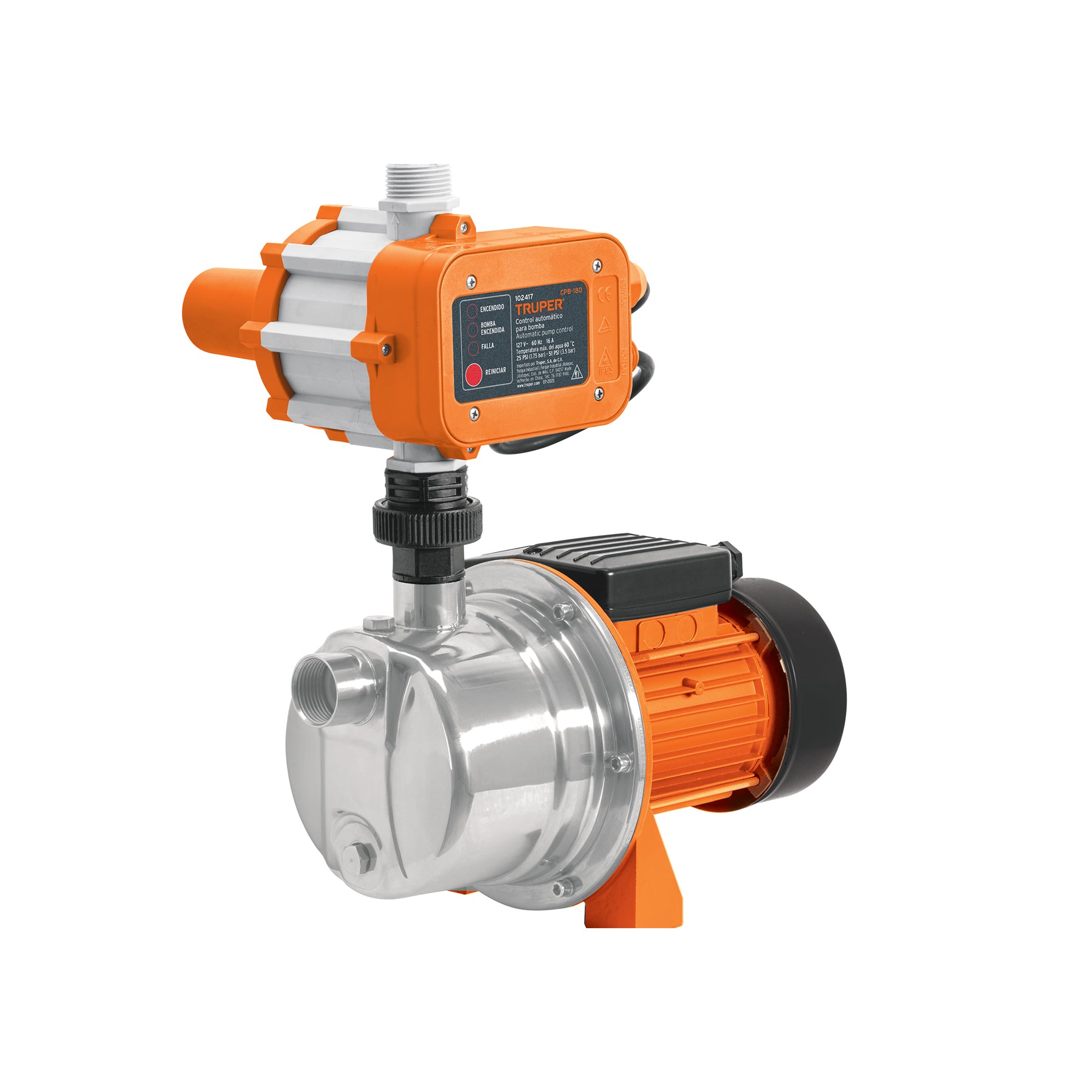 102858 PRE-1/2I Bomba presurizadora jet acero 1/2 HP con control, Truper