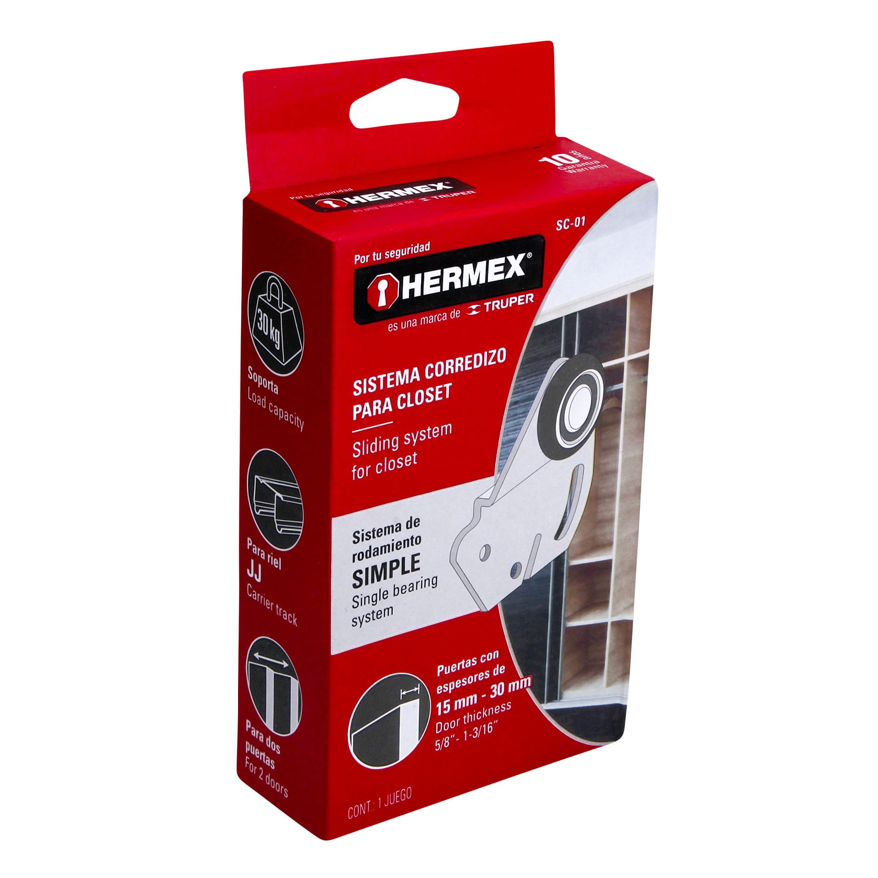 Hermex SC-01 Sistema corredizo para riel superior-de closet