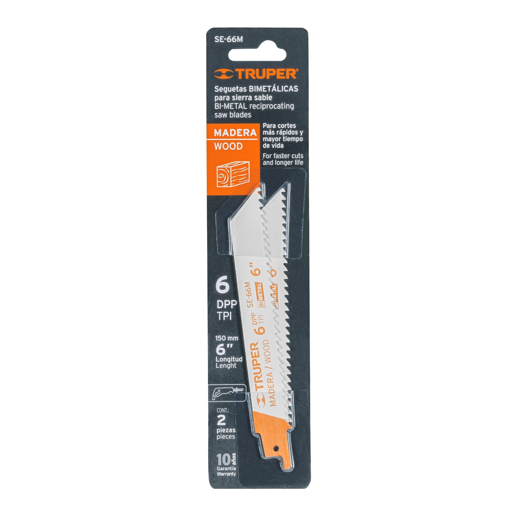 Truper SE-66M Segueta sierra sable, 6', 6 DPP, recta para madera, 2 pzas