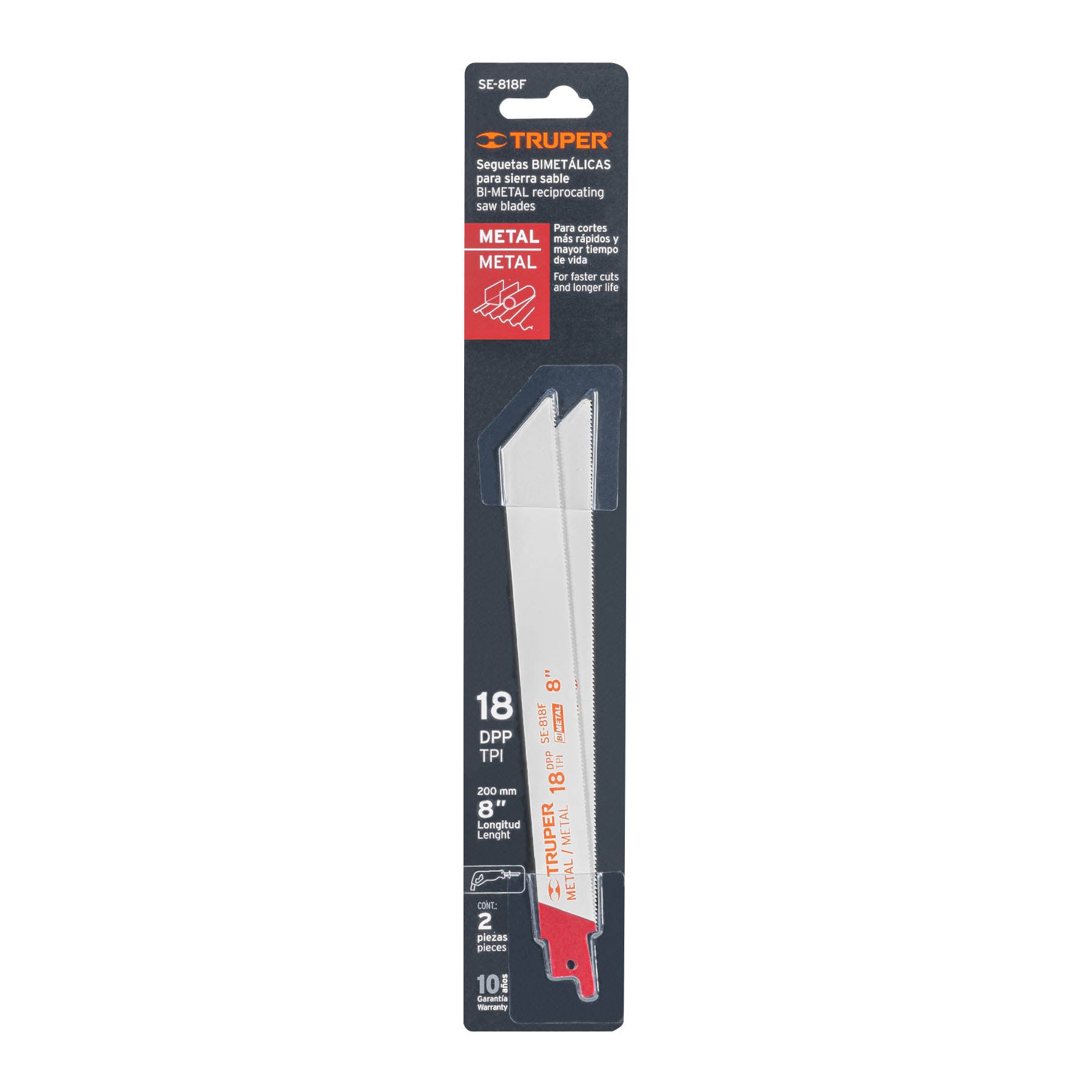 Truper SE-818F Segueta sierra sable, 8', 18 DPP, recta para metales, 2 pzas