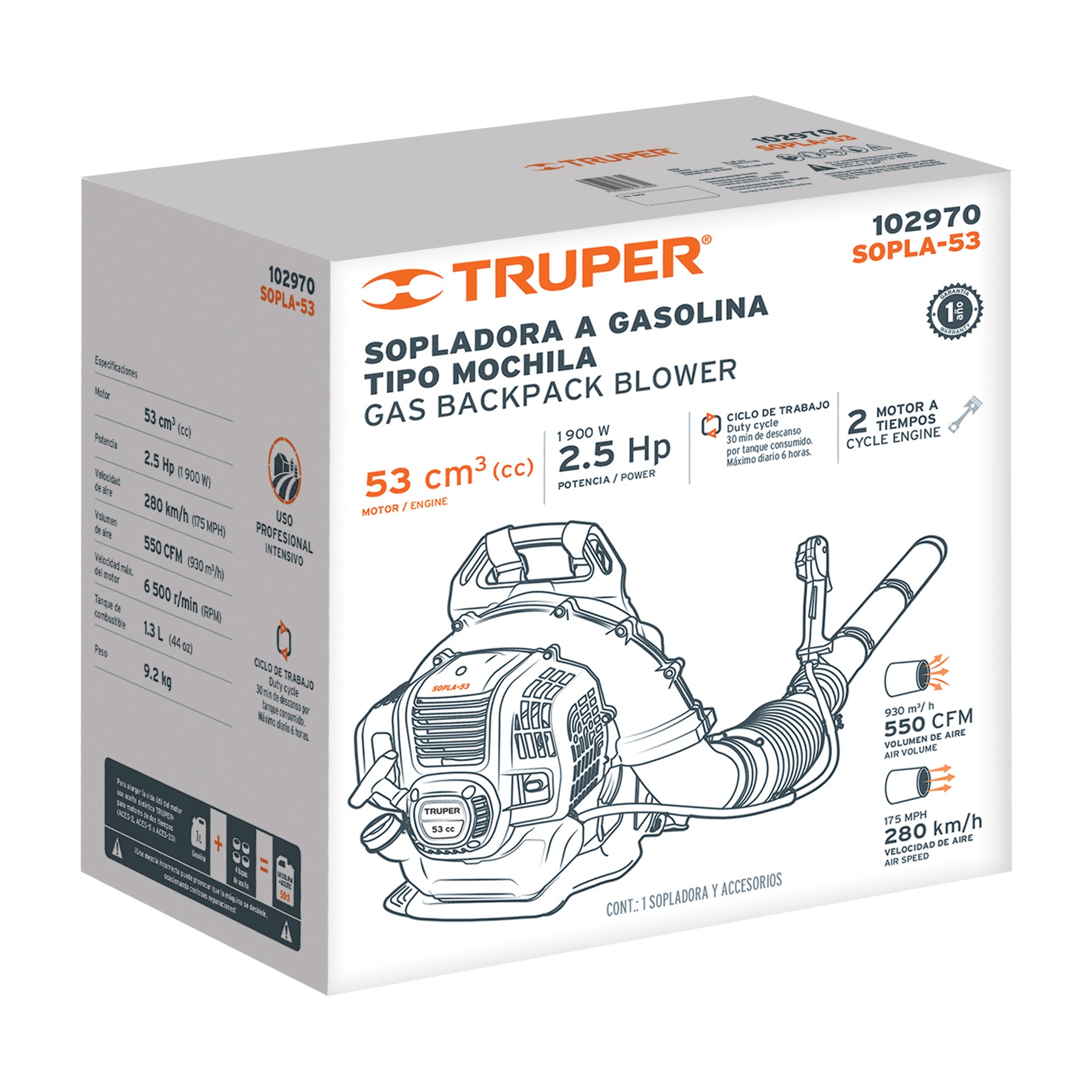 Truper SOPLA-53 Sopladora con motor de 53cc a gasolina, tipo mochila