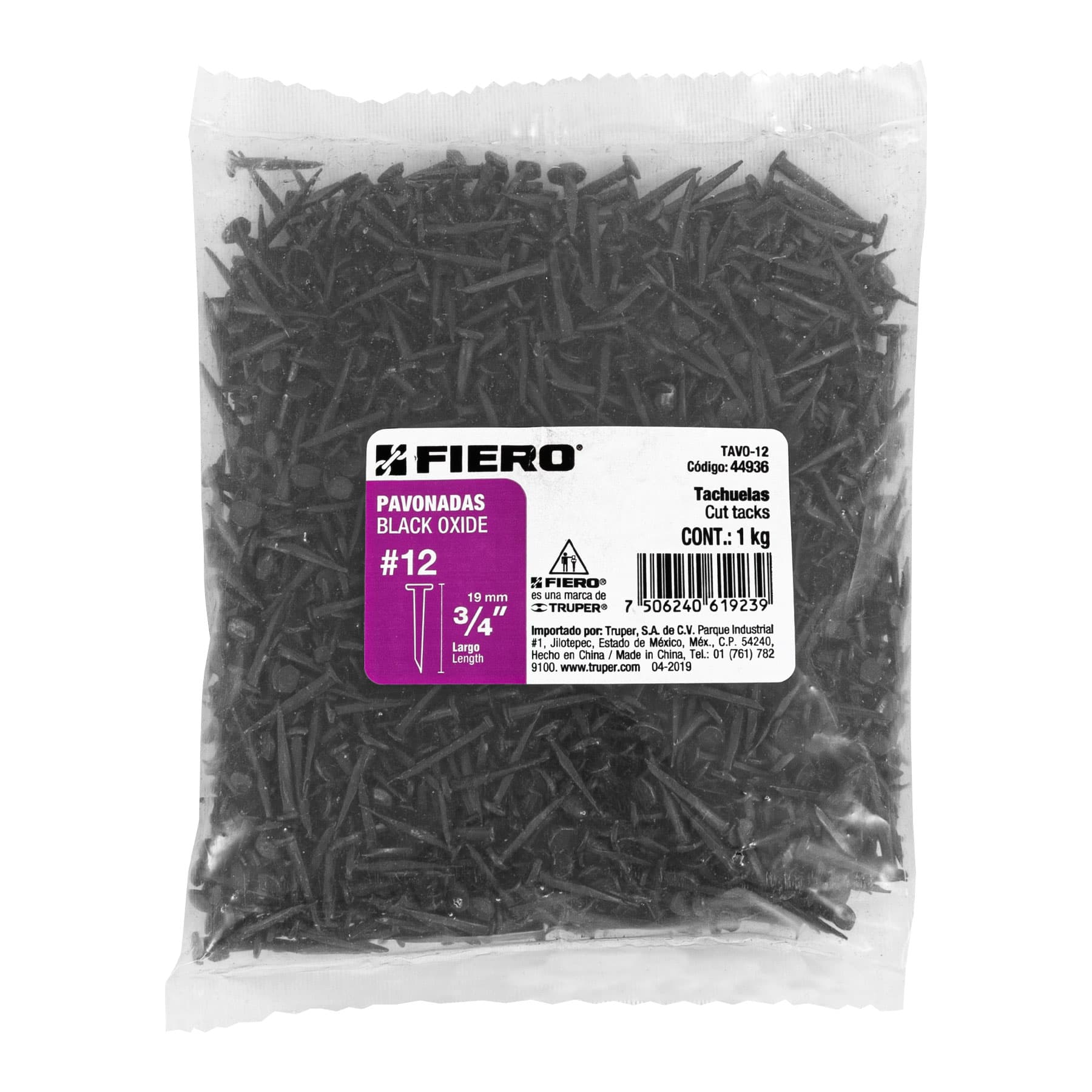 Fiero TAVO-12 Bolsa con 1 kg de tachuelas pavonadas No. 12