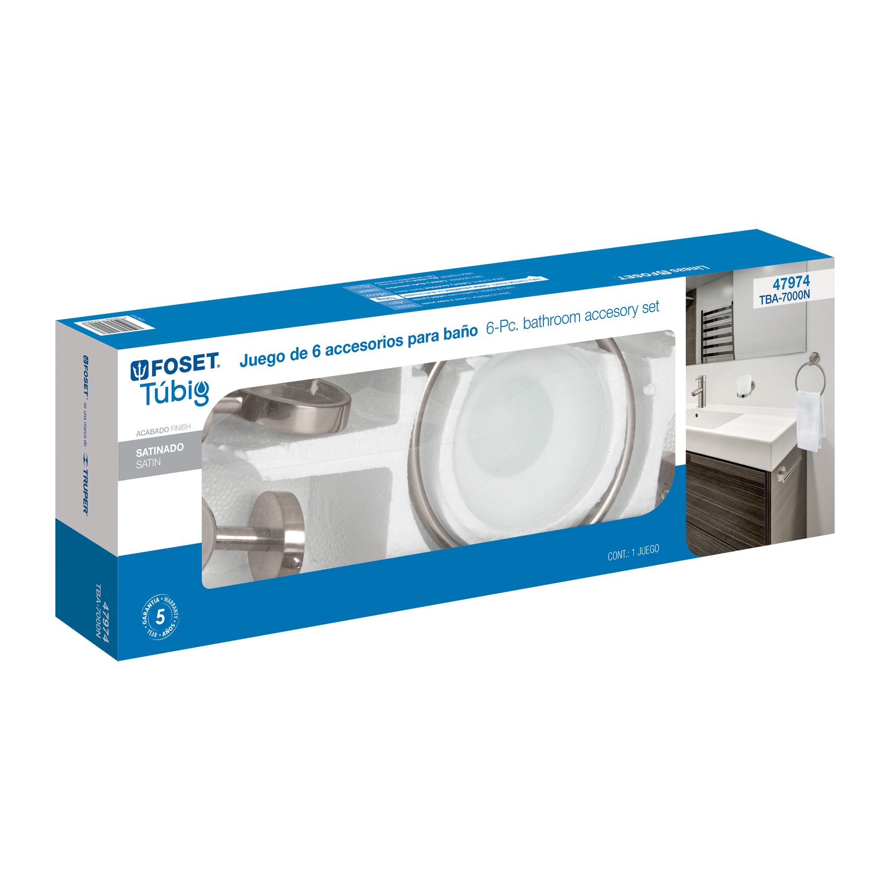Foset TBA-7000N Juego de 6 accesorios para baño acabado satín