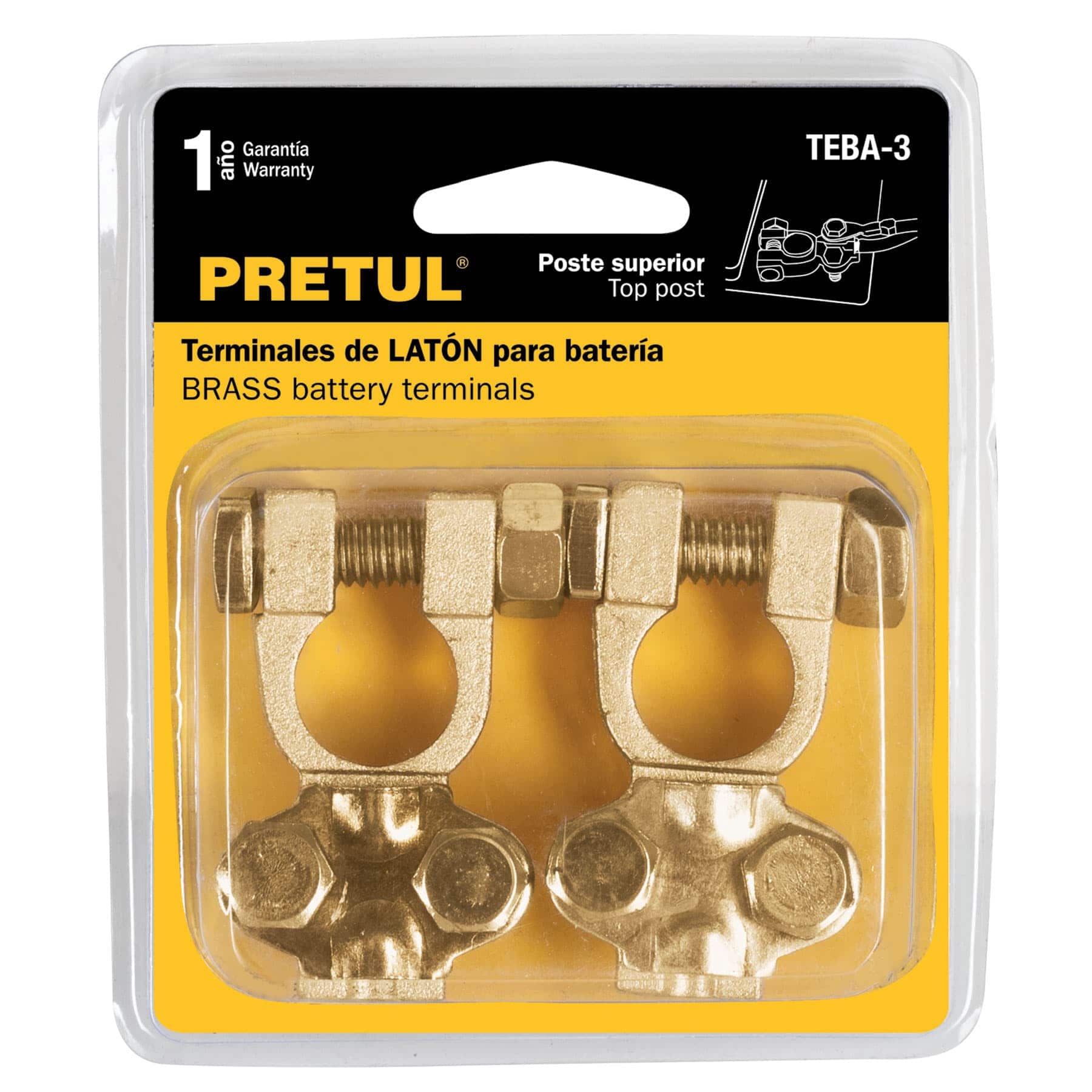 Pretul TEBA-3 Juego terminales p/batería, poste superior, latón, Pretul