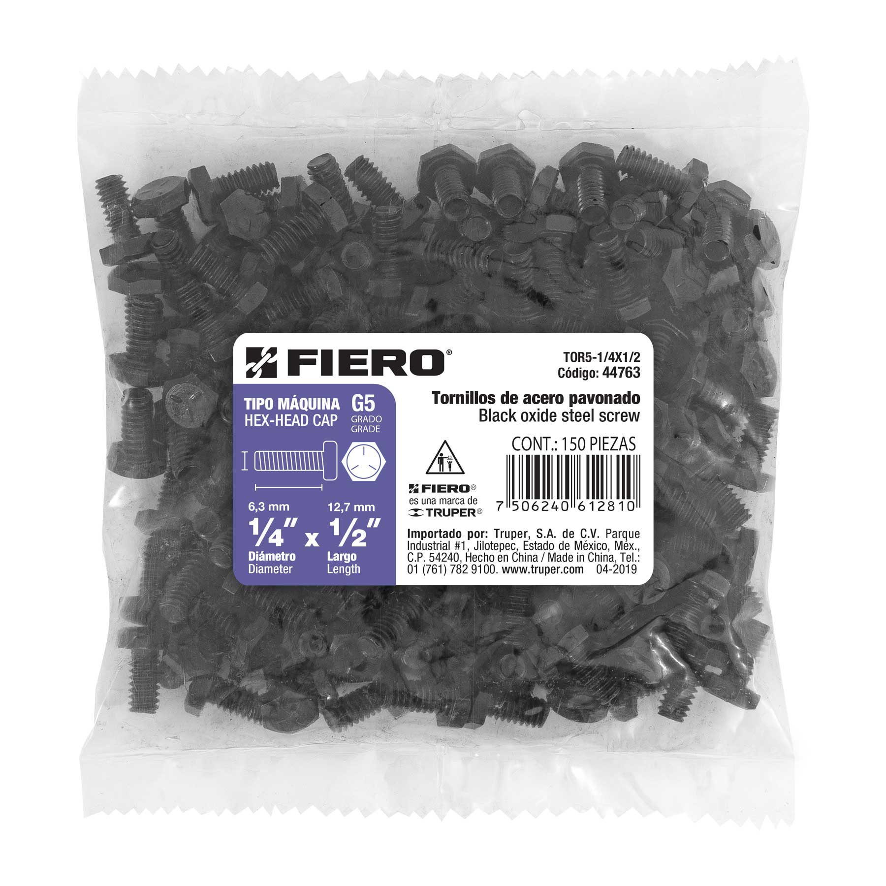 Fiero TOR5-1/4X1/2 Bolsa con 150 tornillos 1/4' x 1/2' de acero, grado 5