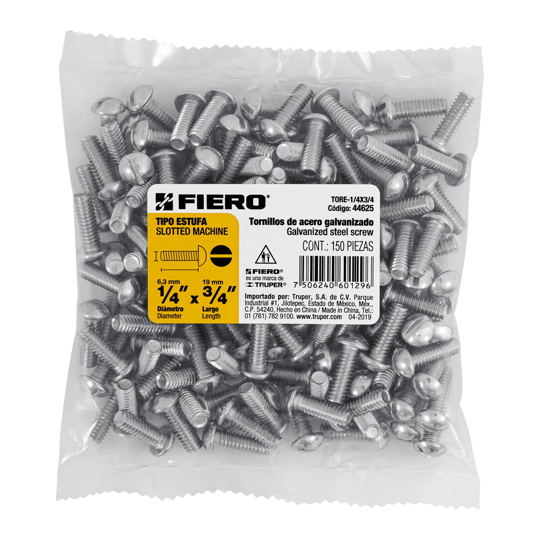 Fiero TORE-1/4X3/4 Bolsa con 150 tornillos 1/4 'x 3/4' tipo estufa