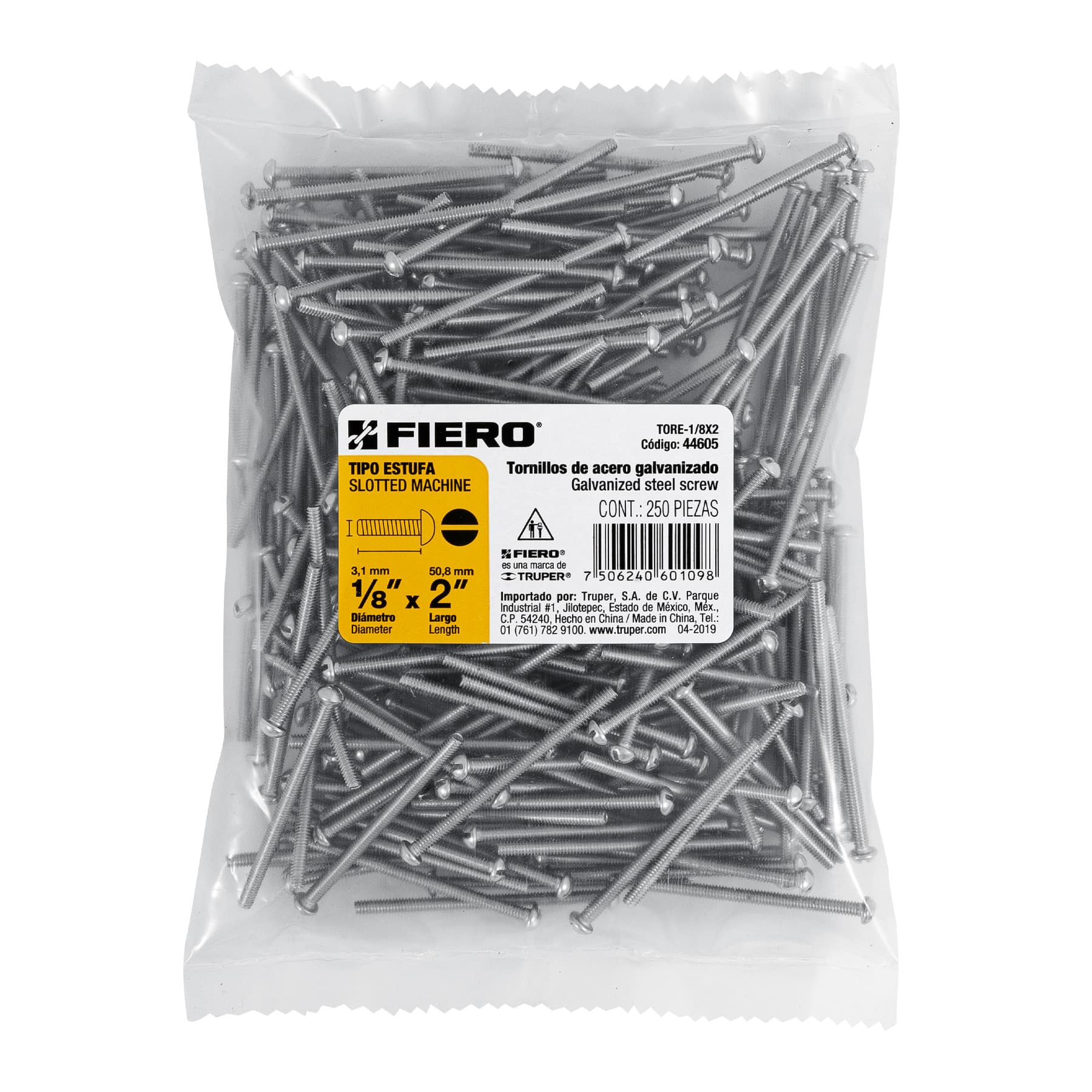Fiero TORE-1/8X2 TORE-1/8X2 Bolsa con 250 tornillos 1/8' x 2' tipo estufa
