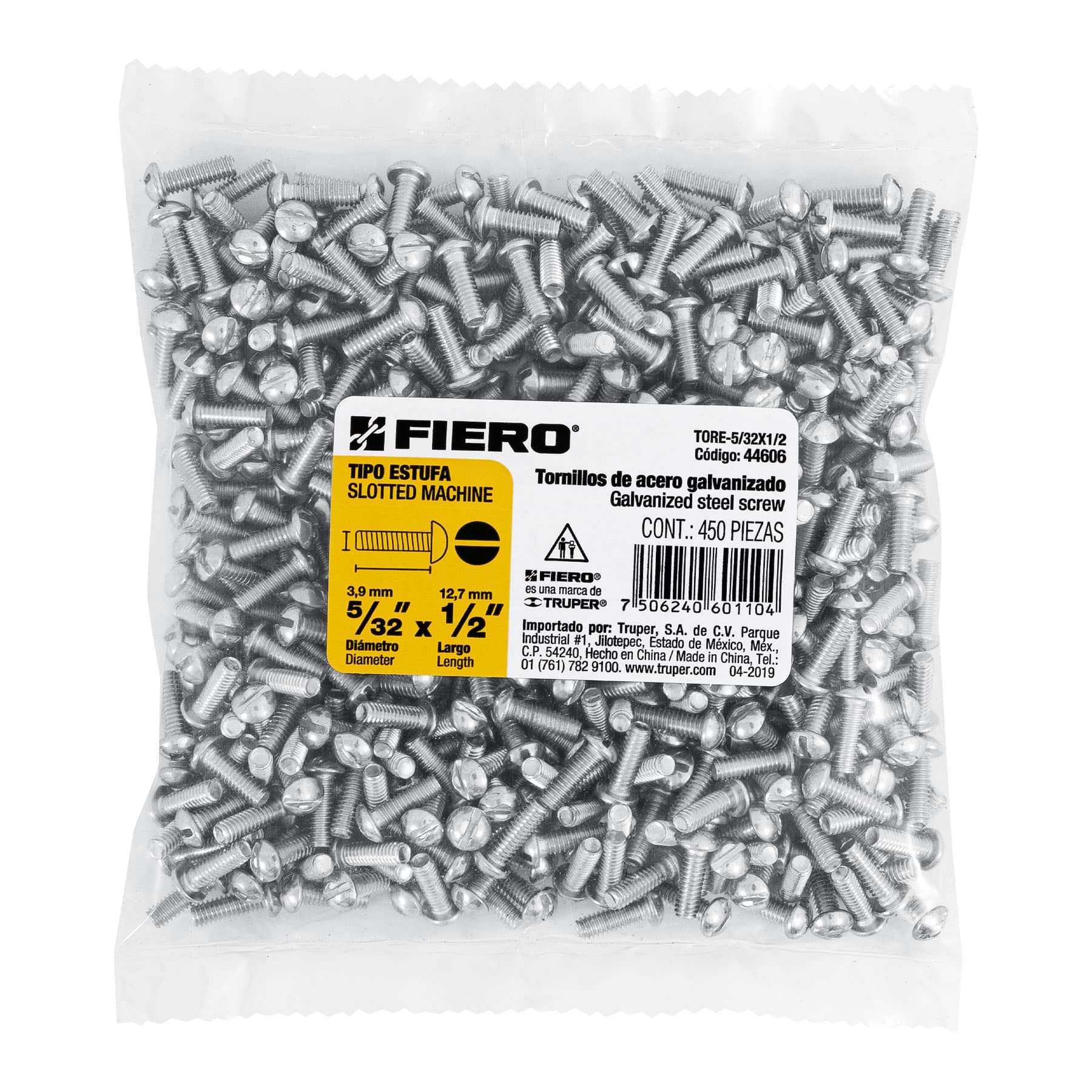 Fiero TORE-5/32X1/2 Bolsa con 450 tornillos 5/32' x 1/2' tipo estufa