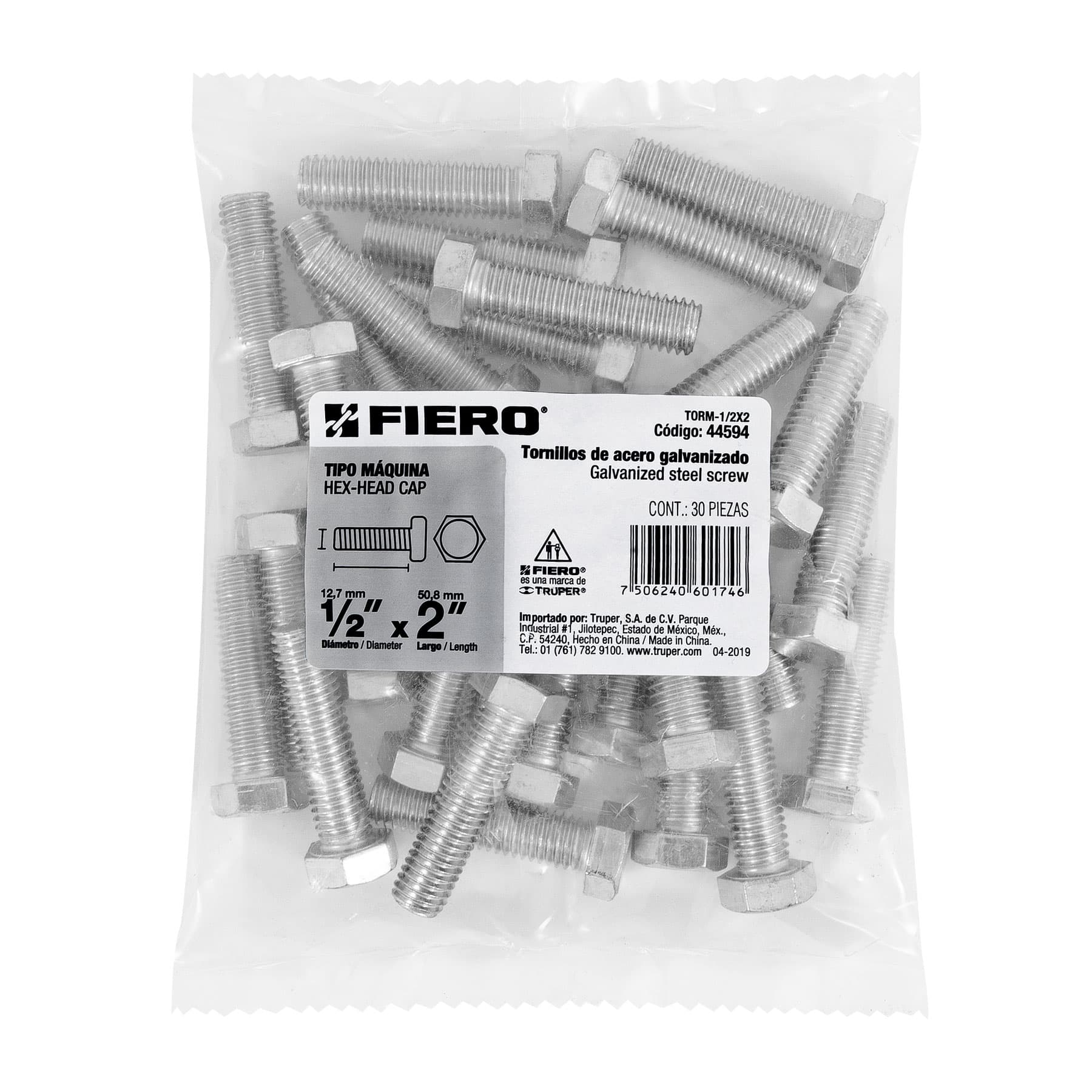 Fiero TORM-1/2X2 Bolsa con 30 tornillos 1/2' x 2' tipo máquina