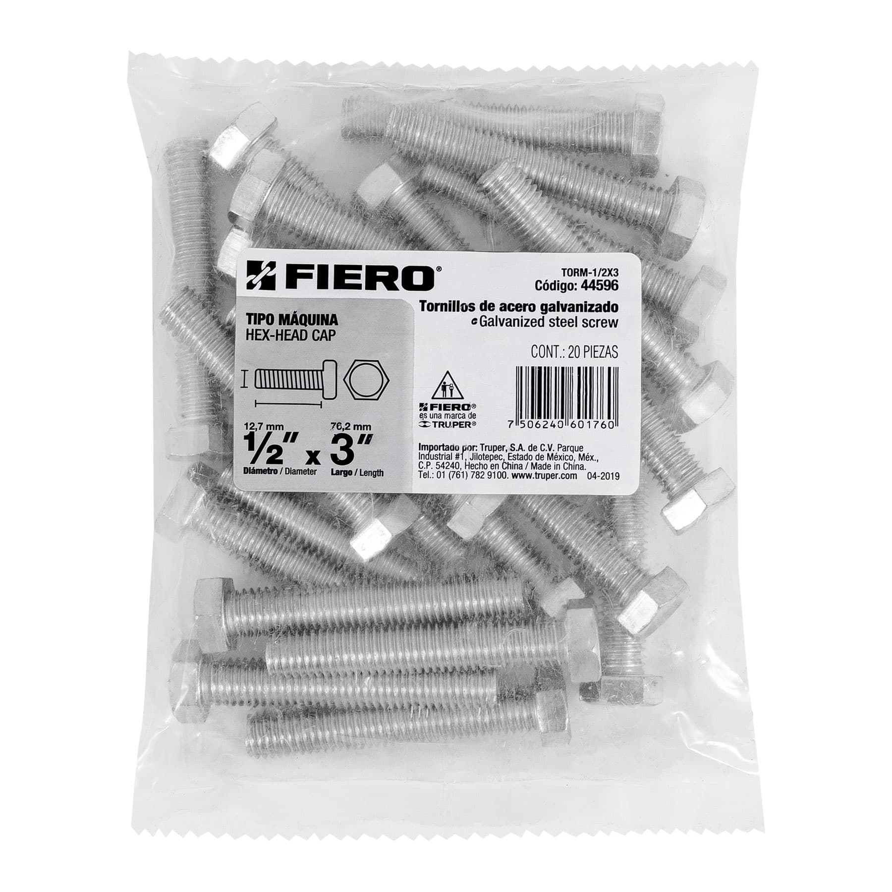 Fiero TORM-1/2X3 Bolsa con 20 tornillos 1/2' x 3' tipo máquina