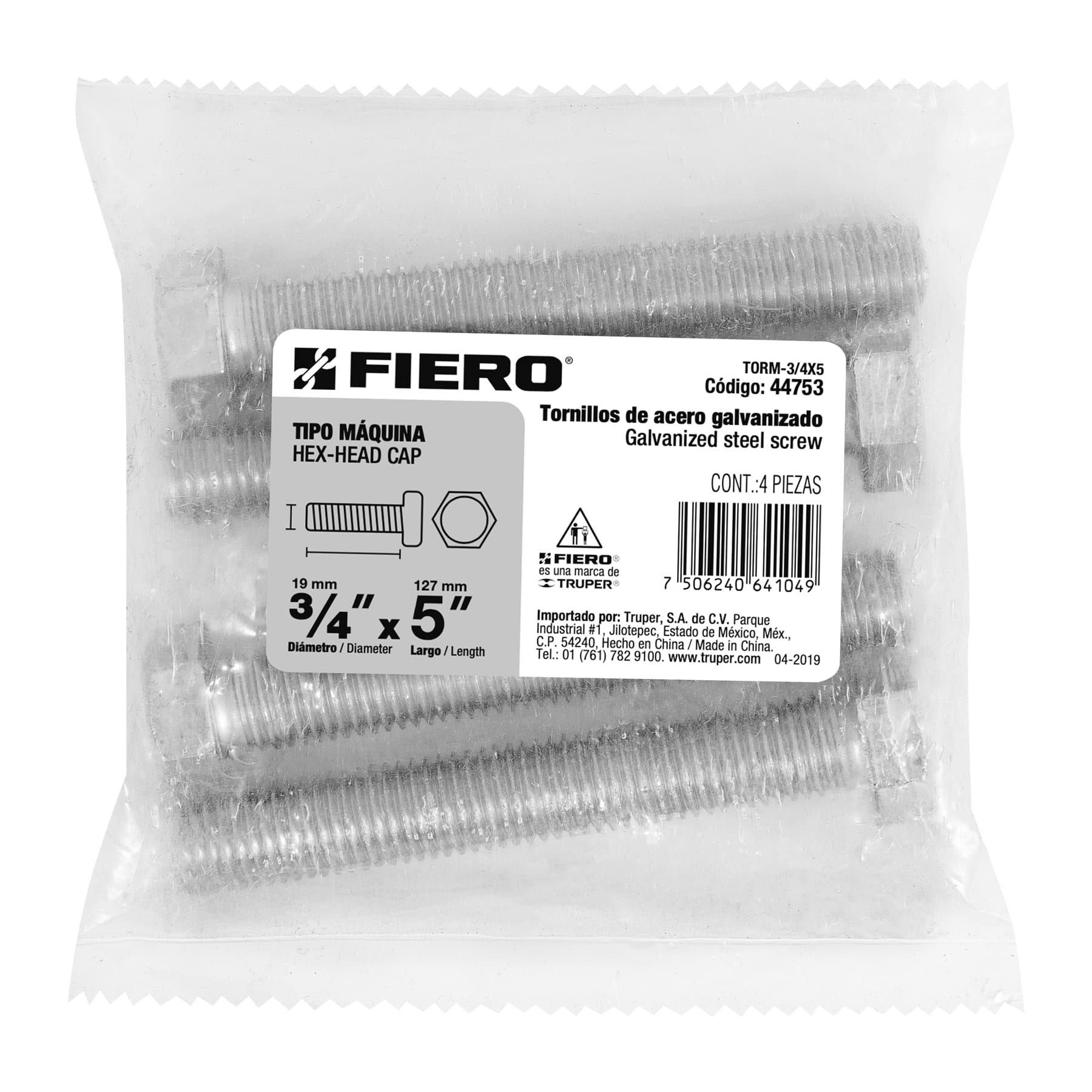 Fiero TORM-3/4X5 Bolsa con 4 tornillos 3/4' x 5' tipo máquina