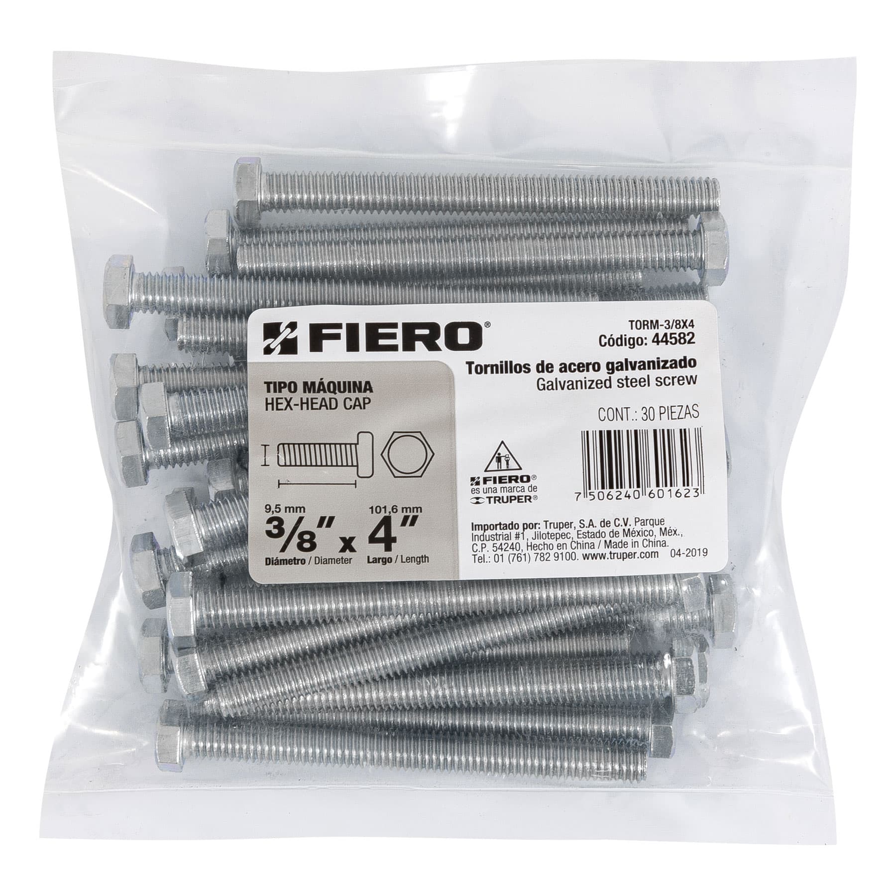 Fiero TORM-3/8X4 Bolsa con 30 tornillos 3/8' x 4' tipo máquina