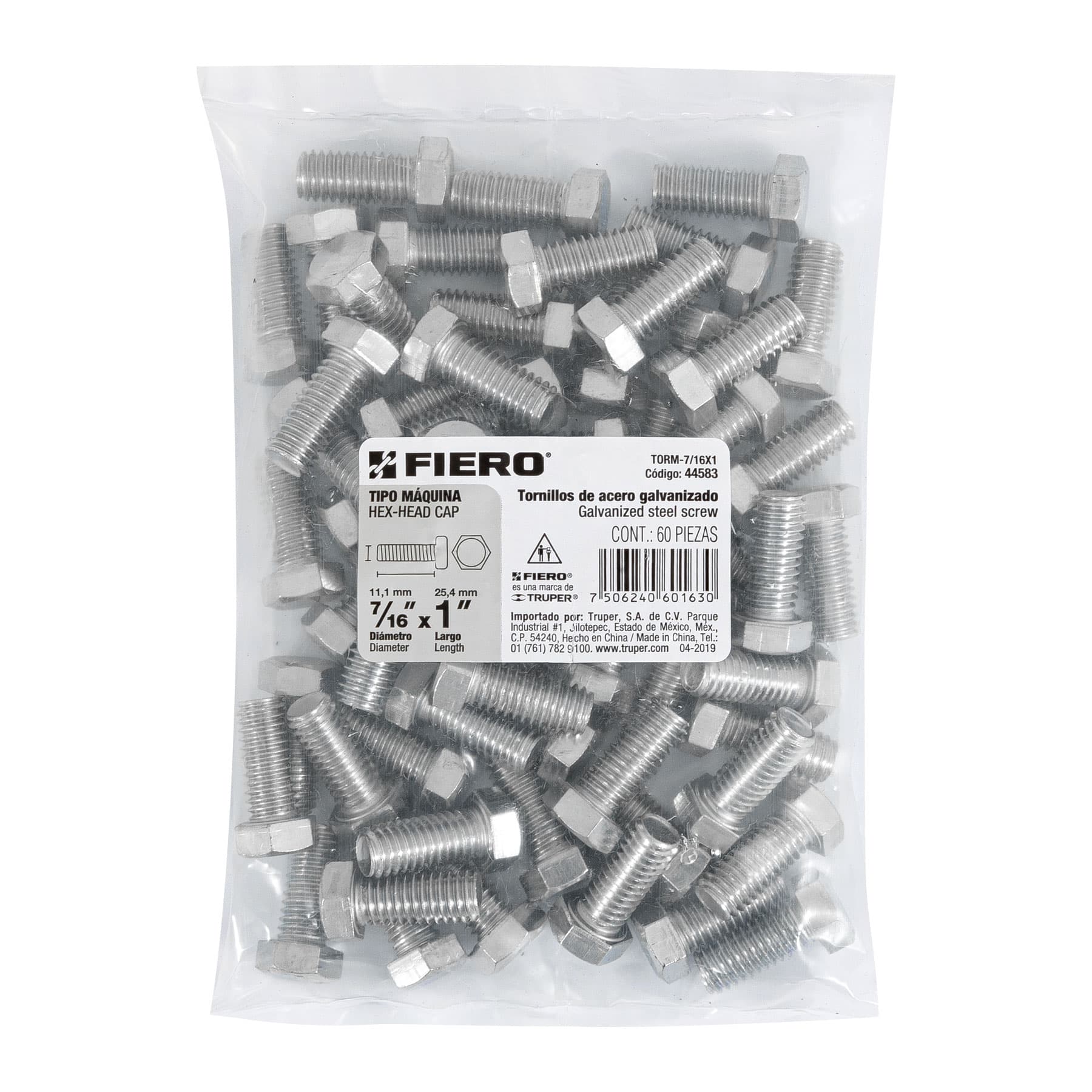 Fiero TORM-7/16X1 Bolsa con 60 tornillos 7/16' x 1' tipo máquina