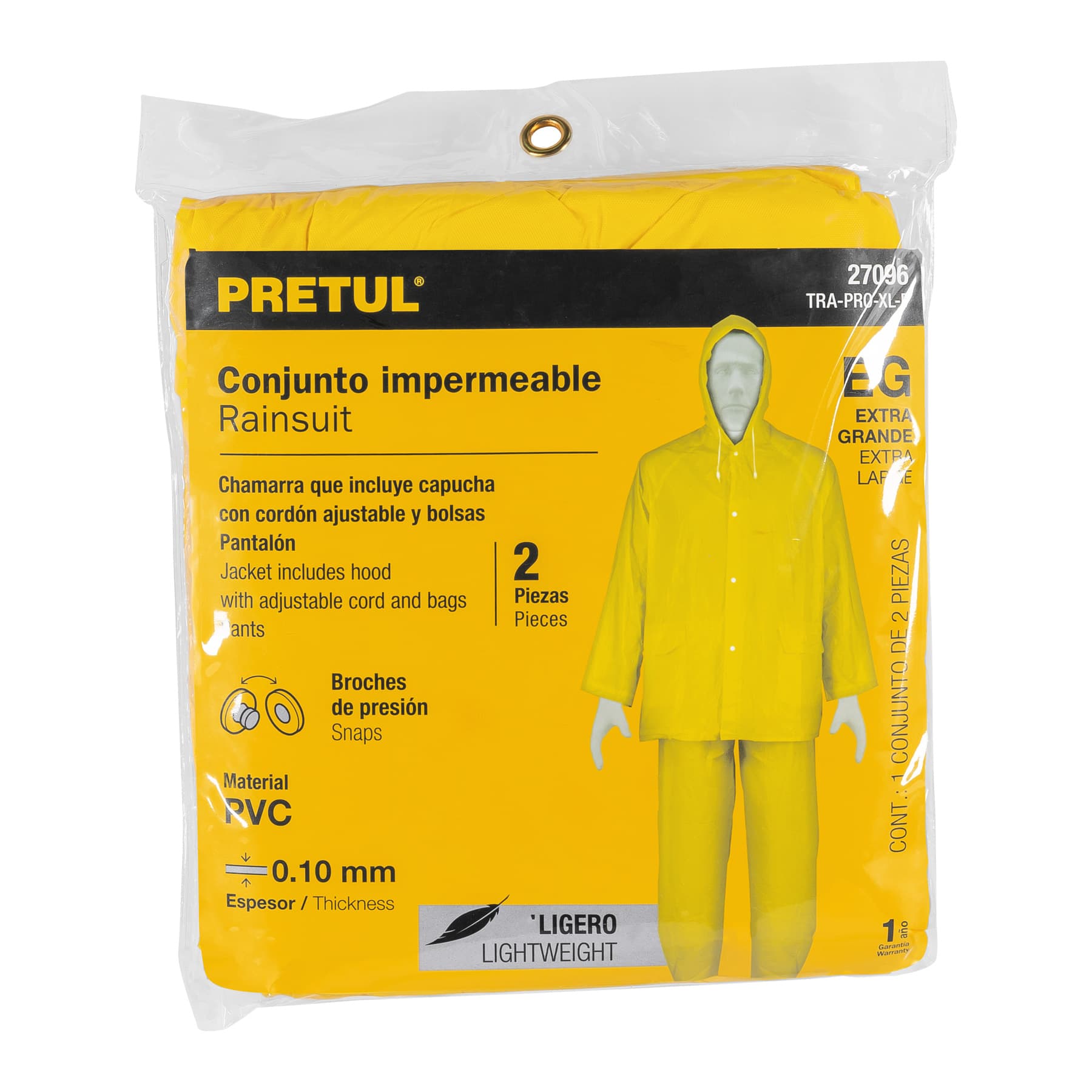 Pretul TRA-PRO-XL-P Conjunto impermeable ligero de PVC, talla XG