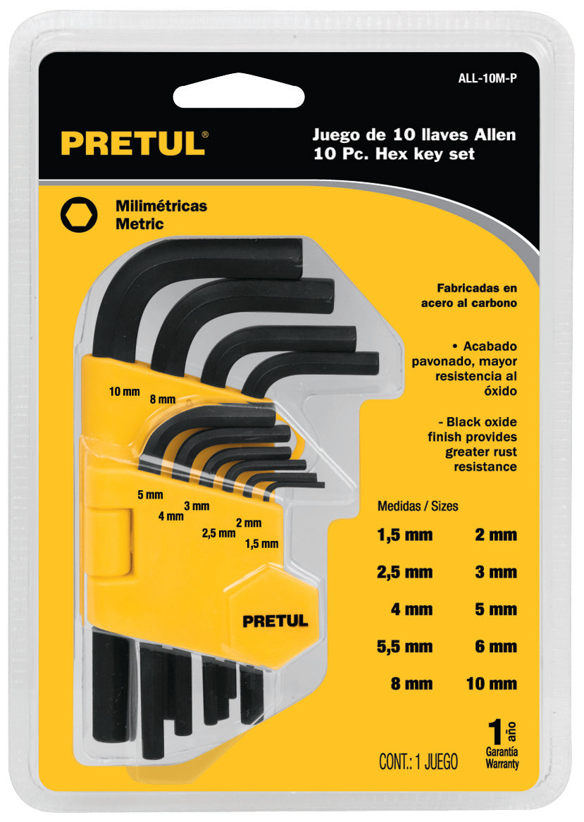 Pretul ALL-10M-P Juego de 10 llaves Allen milimétricas c/organizador, Pretul