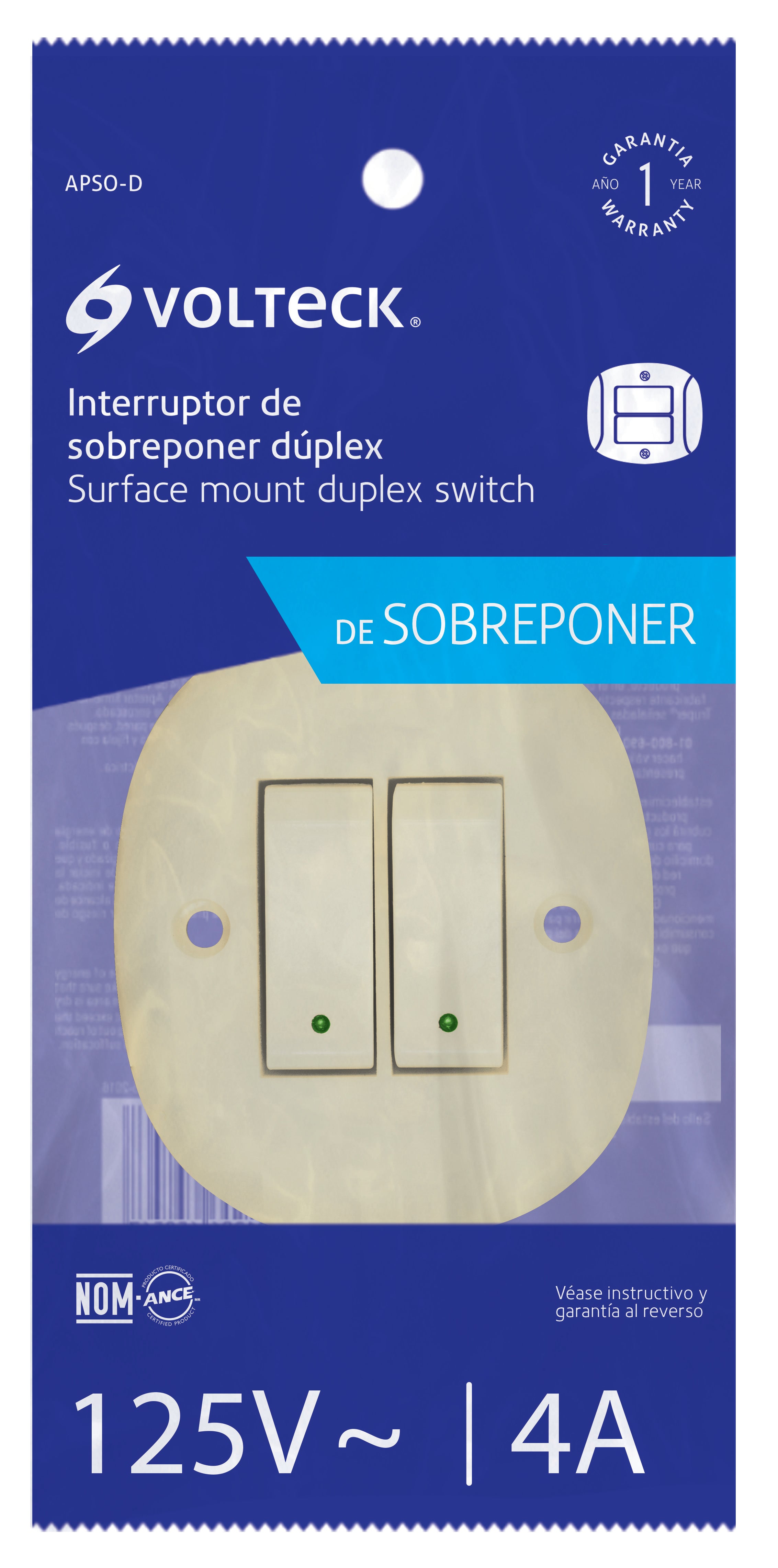 Volteck APSO-D Interruptor de sobreponer dúplex