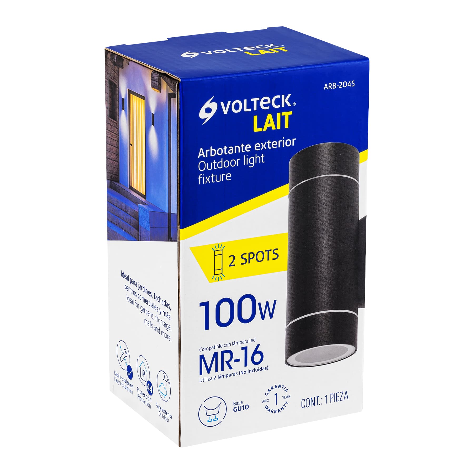 Volteck ARB-204S Arbotante exterior, cilíndrico, spot, 2xMR16GU10, negro
